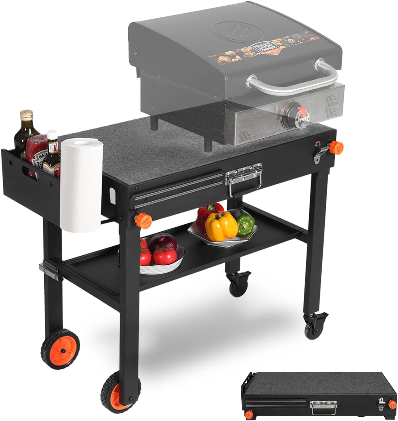 Portable Outdoor Grill Table. Folding Grill Cart Solid and Sturdy. Blackstone Griddle Stand Large Space. Blackstone Table with Paper Towel Holder. Grill Stand for Blackstone Griddle. Ninja Grills etc