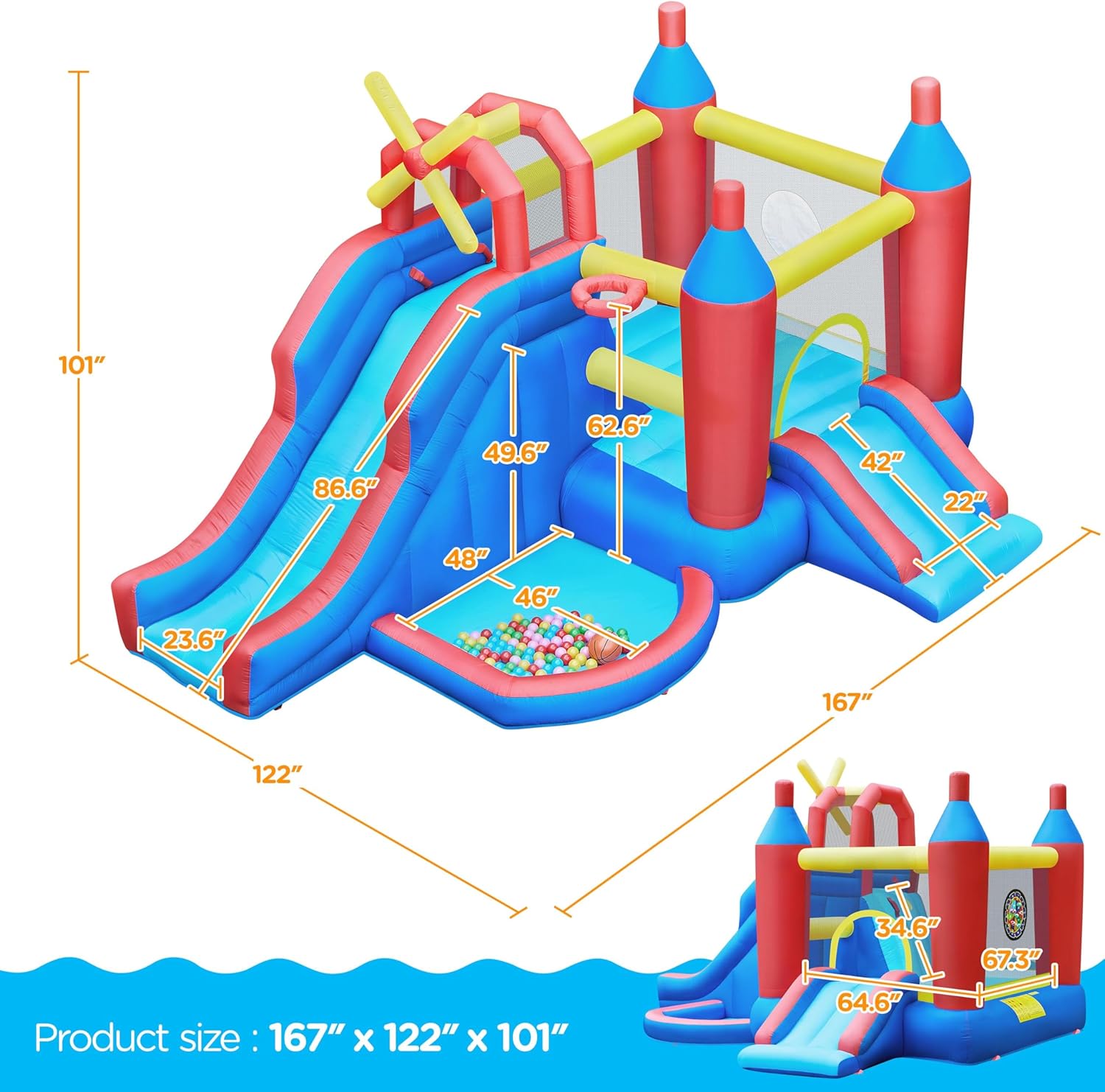 Inflatable Bounce House 7-in-1 with Slide & Ball Pit