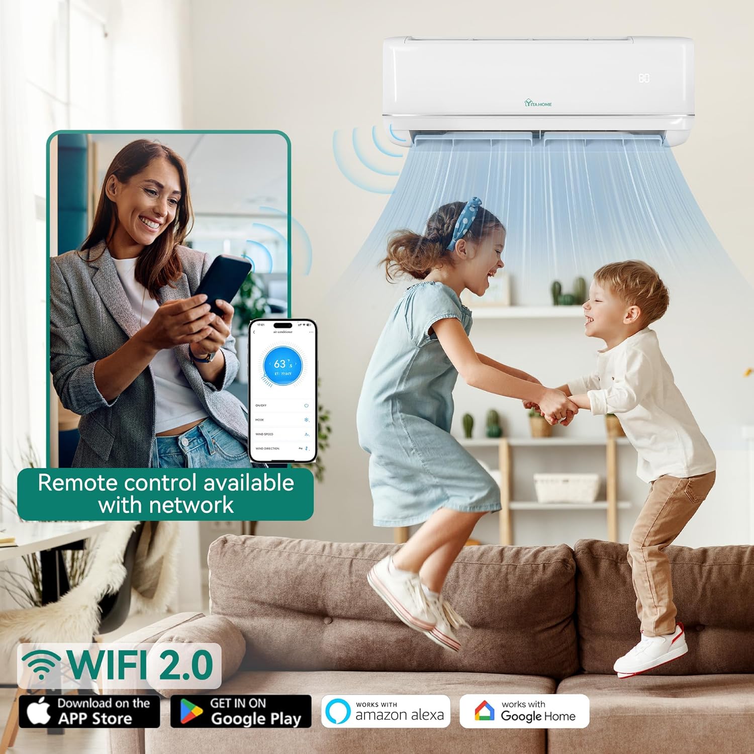 12000 BTU Mini Split AC Heat Pump – WiFi & Alexa Compatible