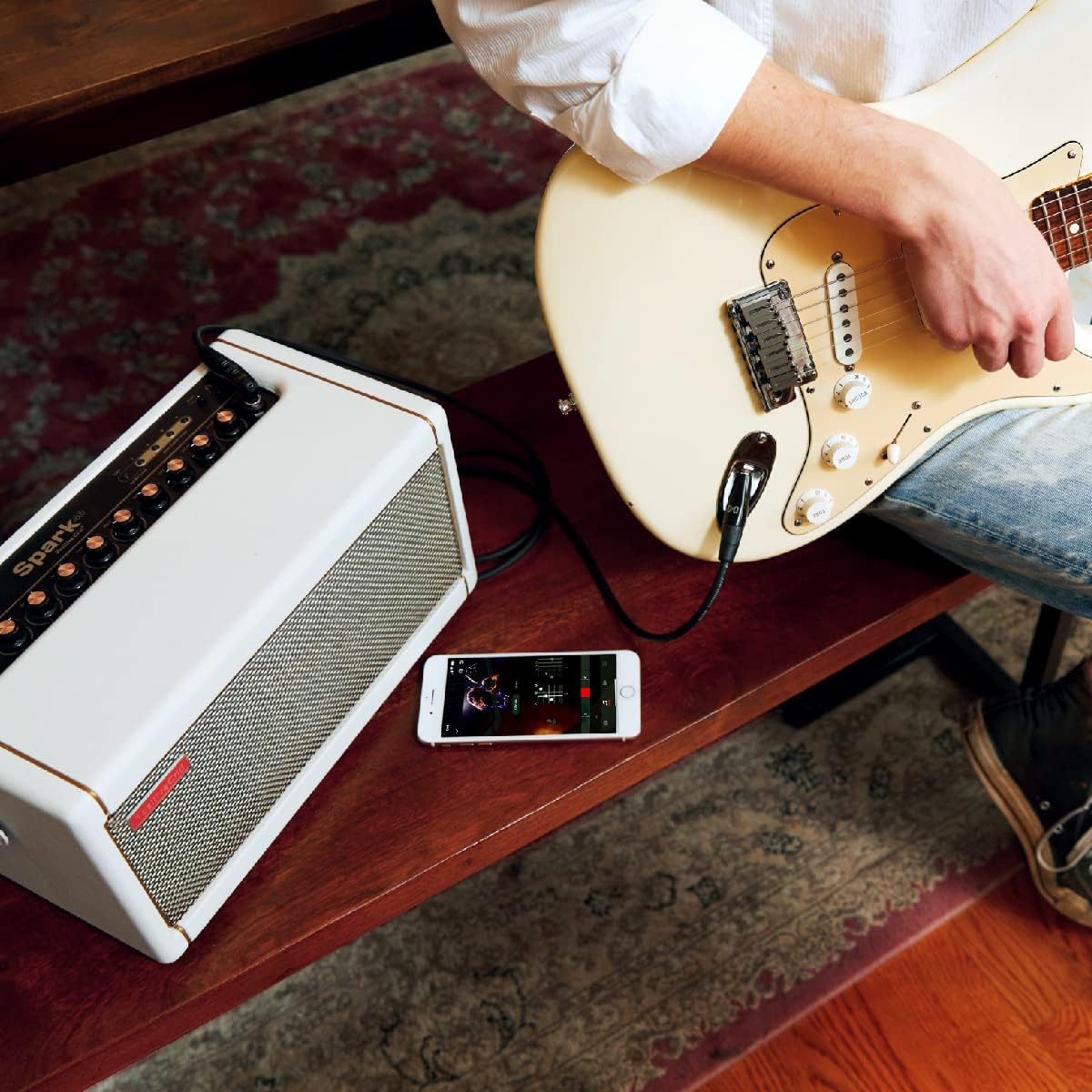 40-Watt Combo Practice Guitar Amplifier Electric Bass and Acoustic Guitar Amp with Spark Mobile App – Pearl