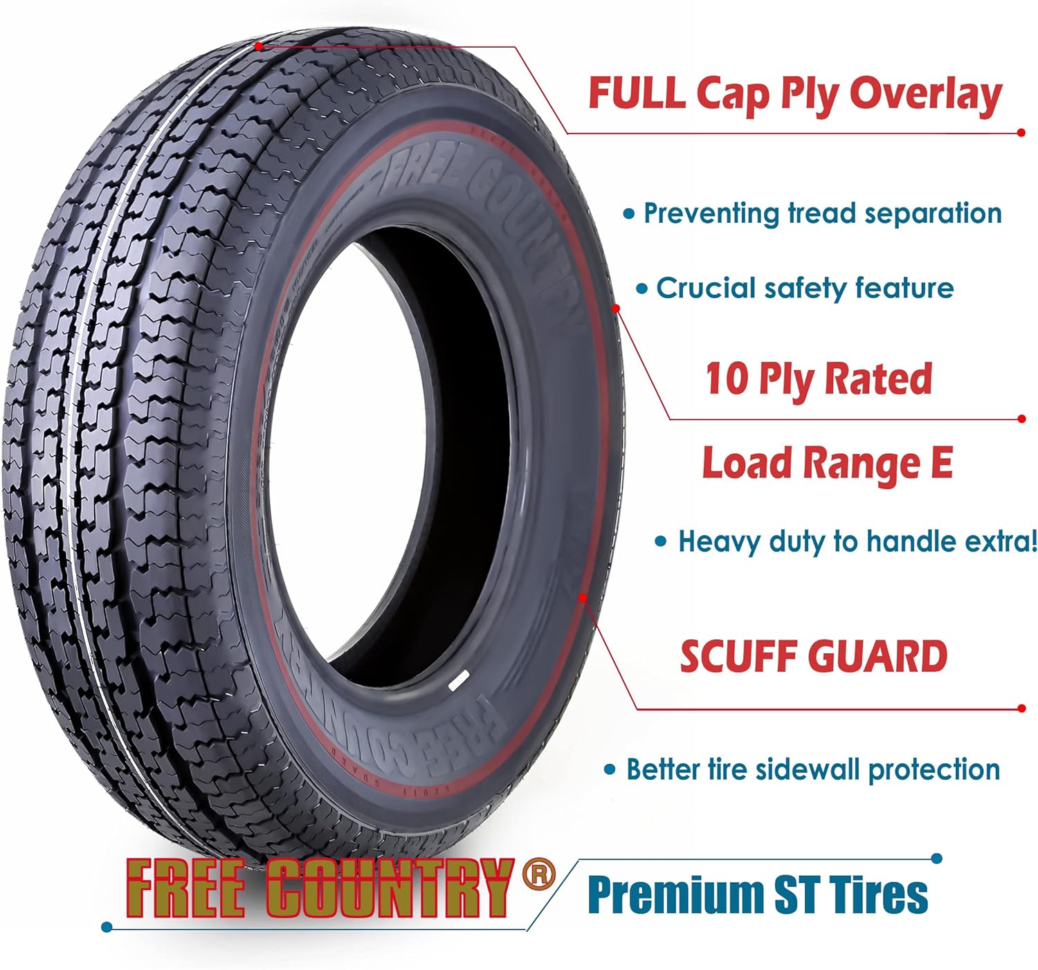 Grand Ride Set of 4 ST225/75R15 Trailer Tires