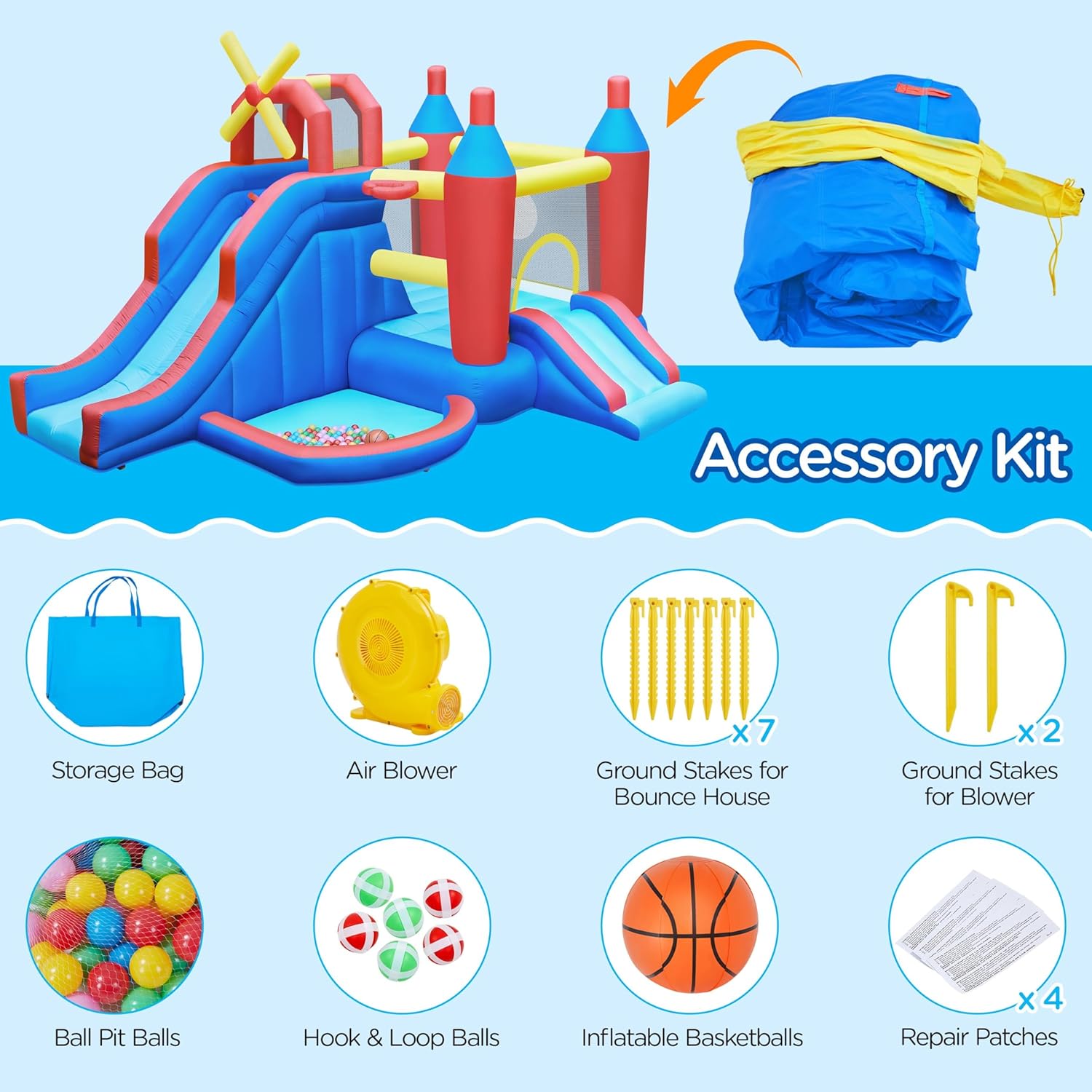 Inflatable Bounce House 7-in-1 with Slide & Ball Pit