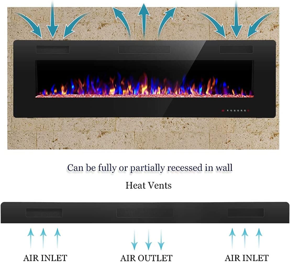 60′′ Electric Fireplace – Remote Control, Adjustable Flames
