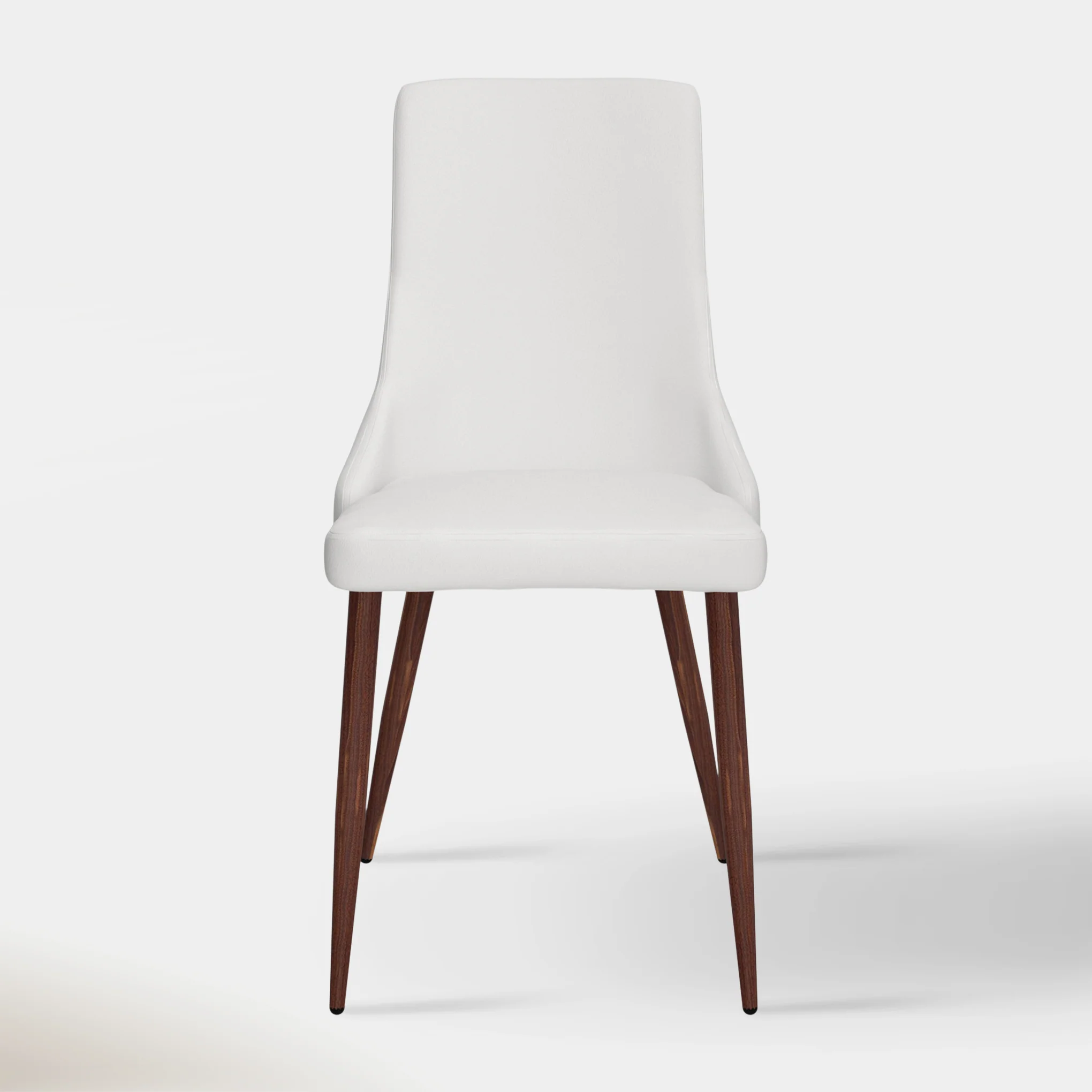 Mid-Century Modern Dining Chair with White Vegan Leather & Walnut-Wrapped Metal Legs