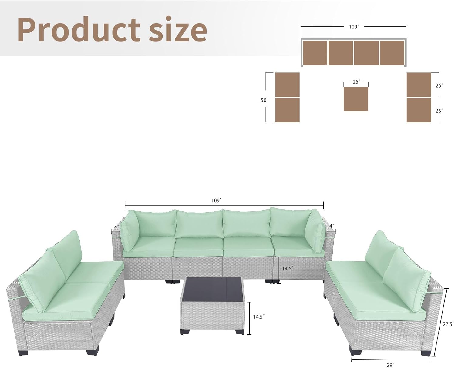 7 Pieces Rattan Patio Furniture Set with Tea Table