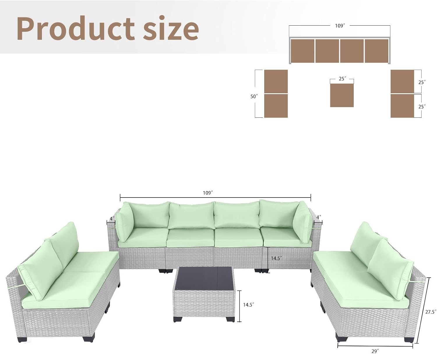 7 Pieces Rattan Patio Furniture Set with Tea Table