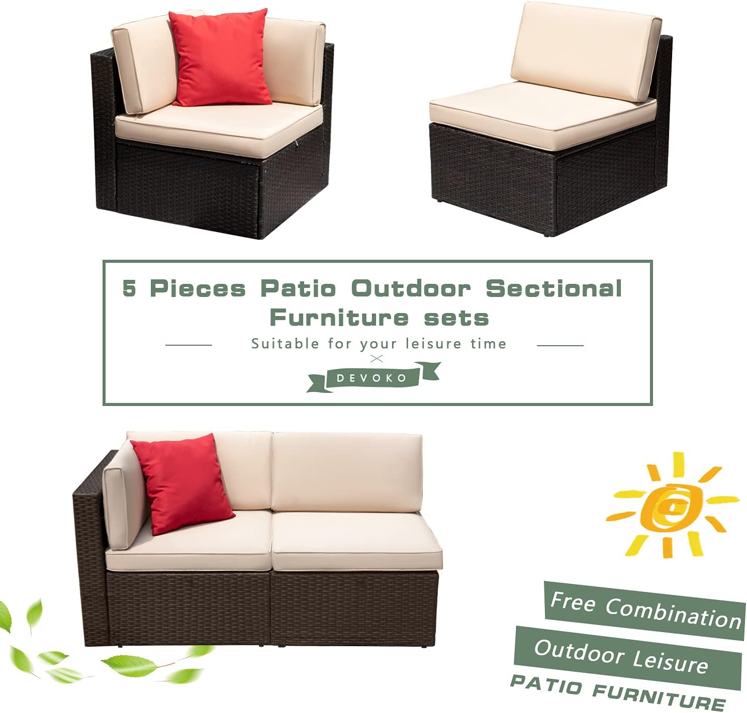 5 Pieces All-Weather Patio Furniture Set with Cushions