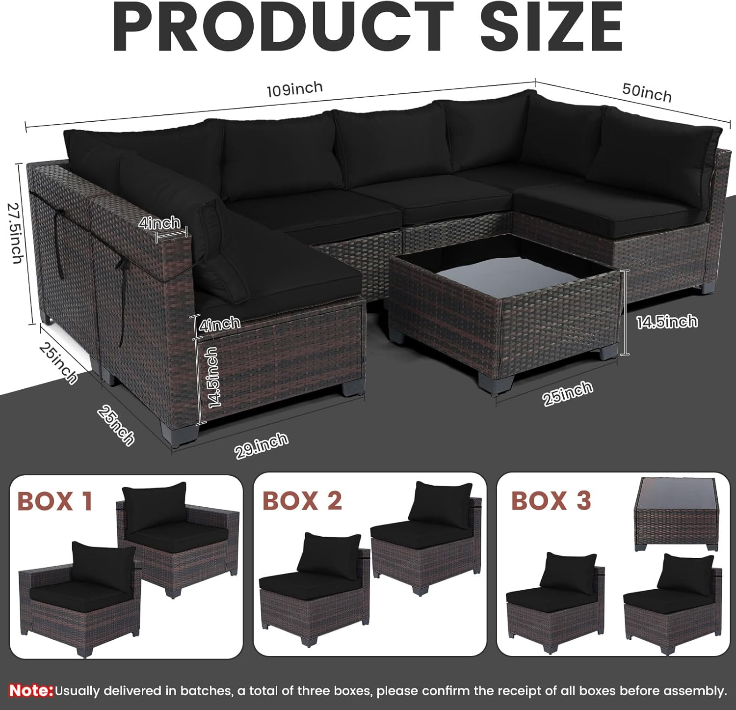 7 Pieces Rattan Patio Furniture Set with Tea Table