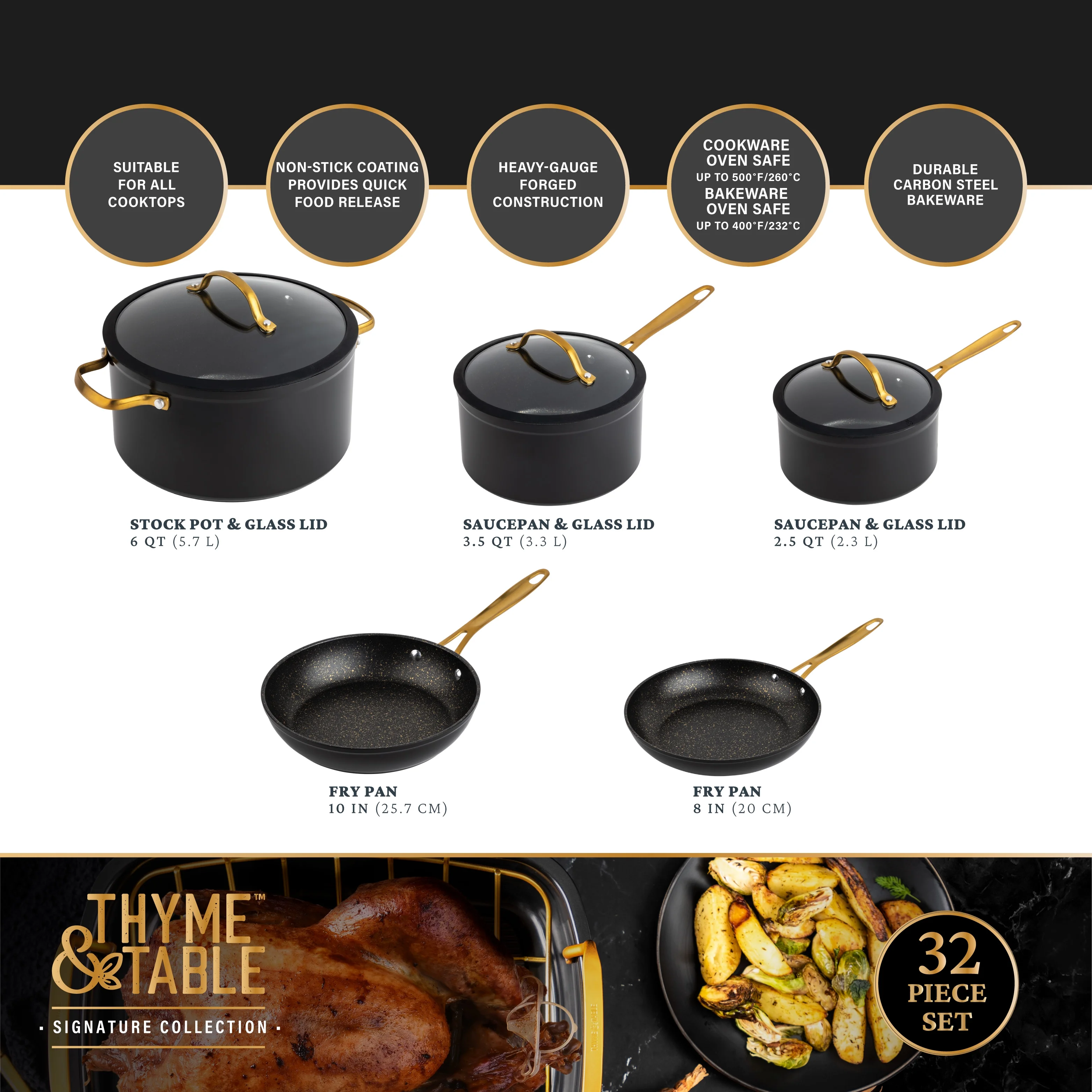 2026 Thyme & Table 32-Piece Cookware & Bakeware Non-Stick Set, Black