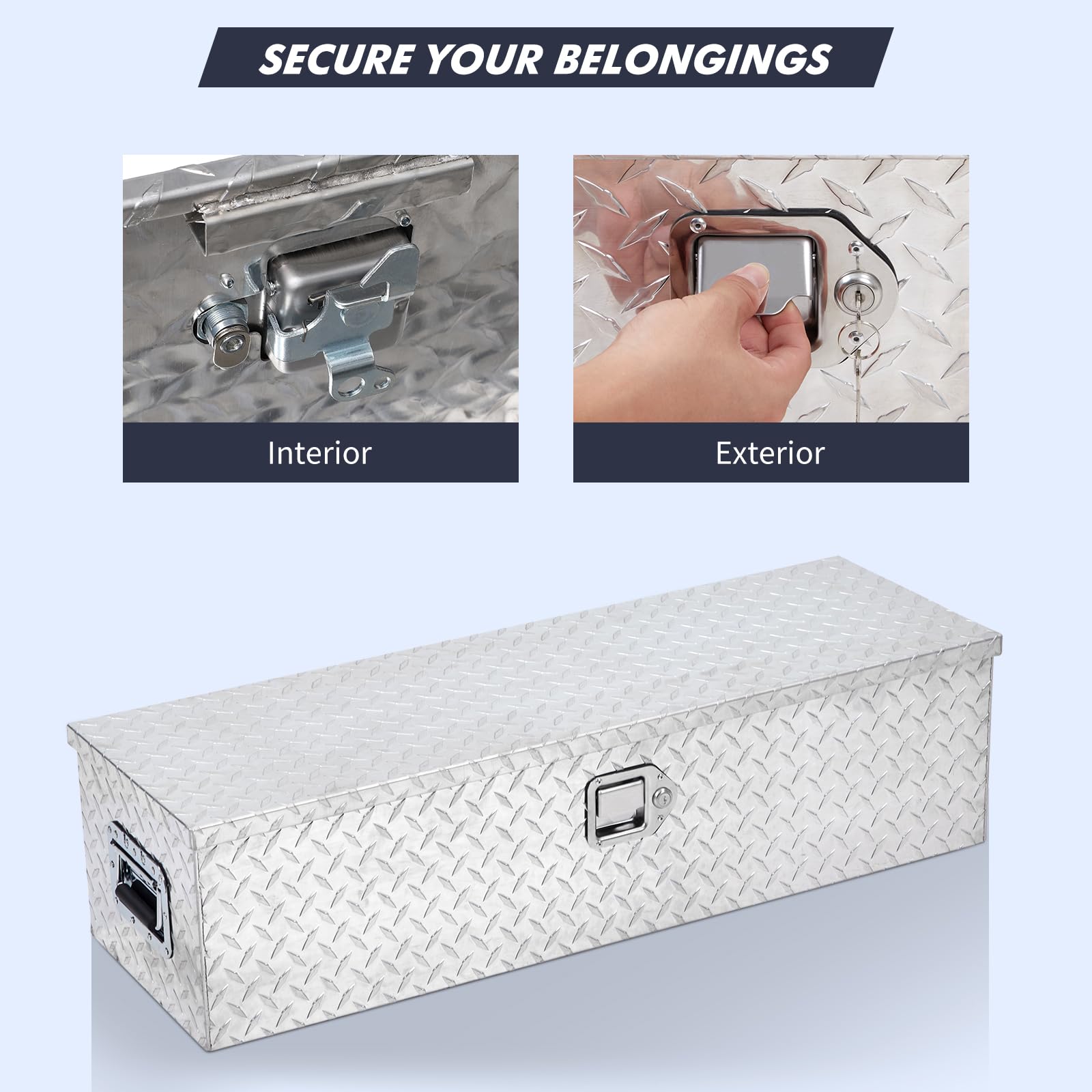 48 Inch Diamond Plate Truck Bed Tool Box with Shelf Silver