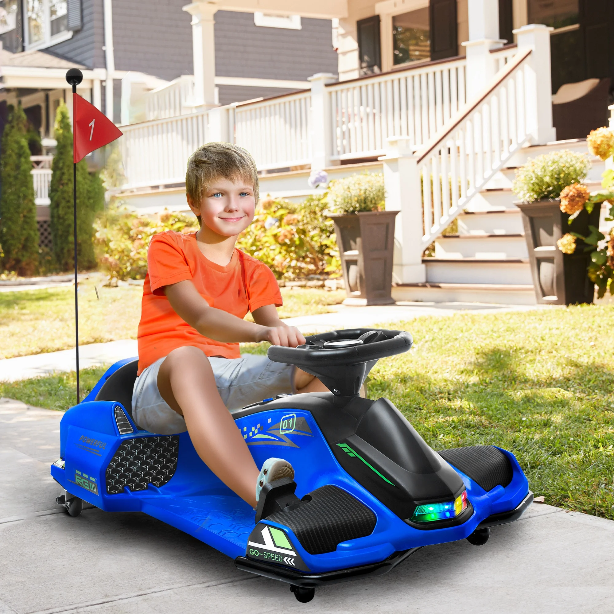 2026 Aosom 12V Electric Drifting Go Kart w/ Slow Start, Music, Lights, Blue