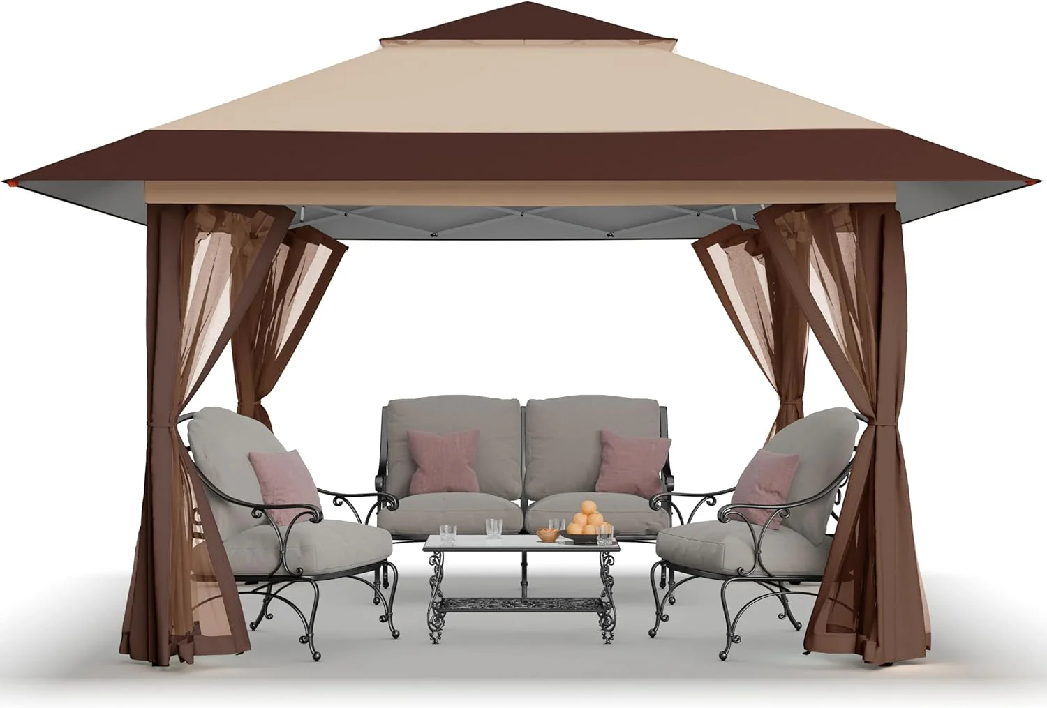 13x13 Pop Up Gazebo, Canopy Tent, Gazebos on Clearance - Outdoor Gazebo for Backyard & Patio Furniture - Carpa Pop Up Tent with Wheeled STO-N-Go Cover Bag (Beige & Coffee)