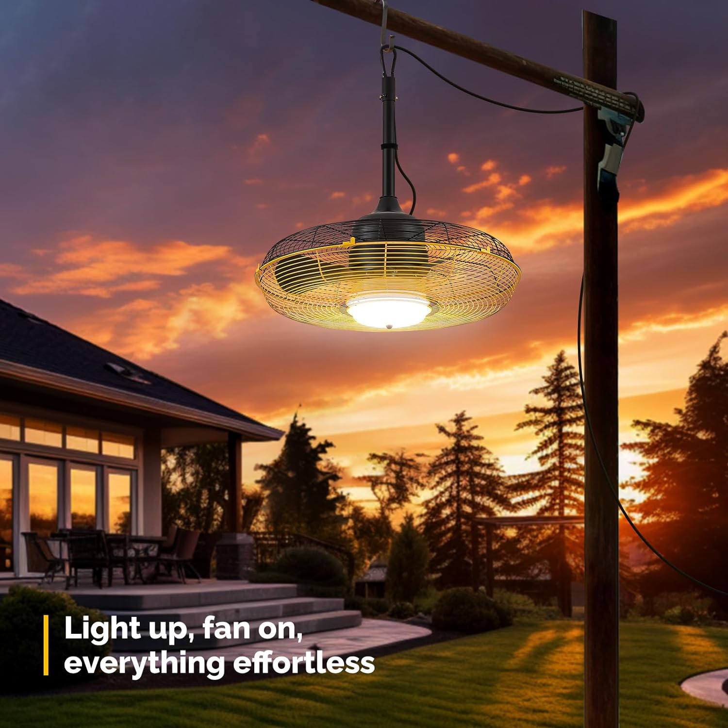 2026 Outdoor Ceiling Fan with Light, Plug in Ceiling Fan with Remote, Gazebo Fans Outdoor Hanging for Patios Waterproof, Wet Rated Hanging Fan with App Control