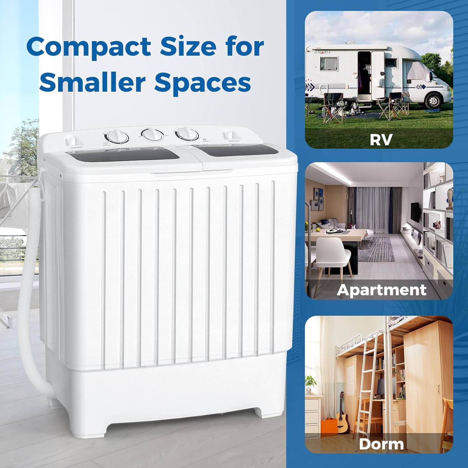 2026 Portable Washing Machine, Twin Tub 20 Lbs Capacity, Washer(12 Lbs) and Spinner(8 Lbs), Durable Design, Timer Control, Compact Laundry Washer for RV, Apartments and Dorms, Grey+White