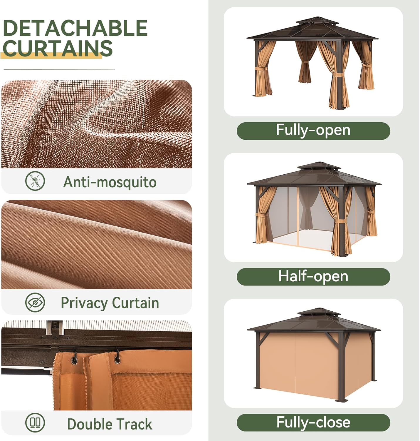 12’X10′ Hardtop Gazebo with Curtains and Netting