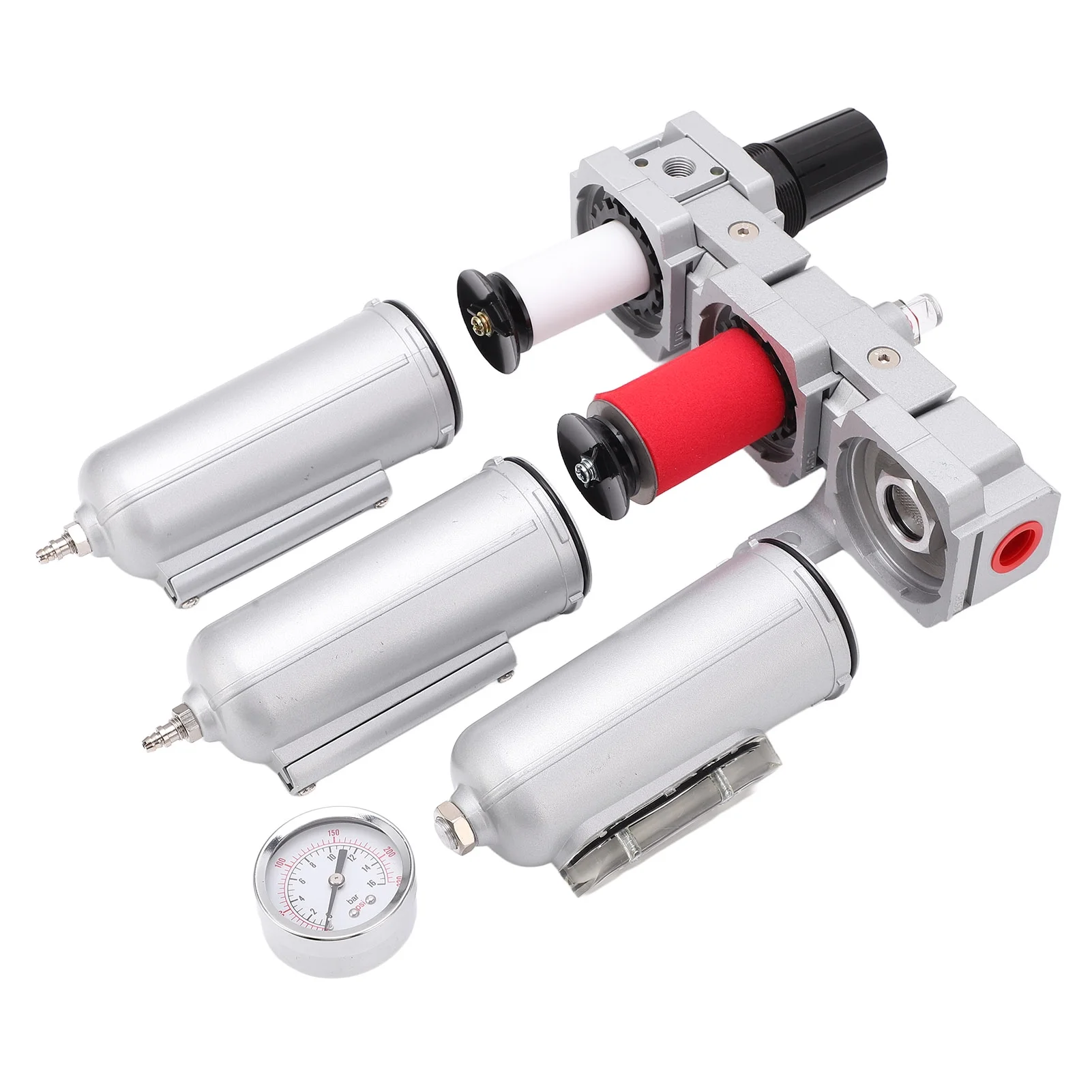 Air Drying System 3 Stage Air Drying System Heavy Duty Aluminum Alloy Industrial Compressed Air Particulate Filter Dryer with Metal Bowl 3/4in NPT Automatic Drain