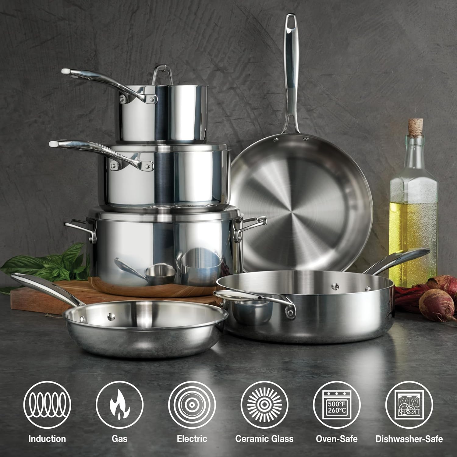 Tri-Ply Clad Stainless Steel 12-Piece Cookware Set