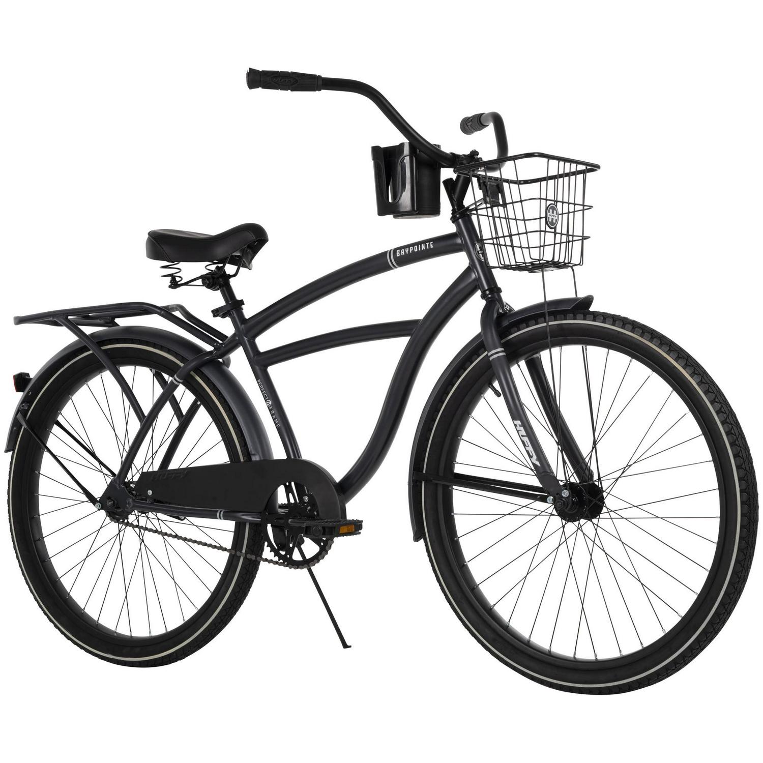 Huffy 26 Baypointe Mens Cruiser Bike with Basket, Gray