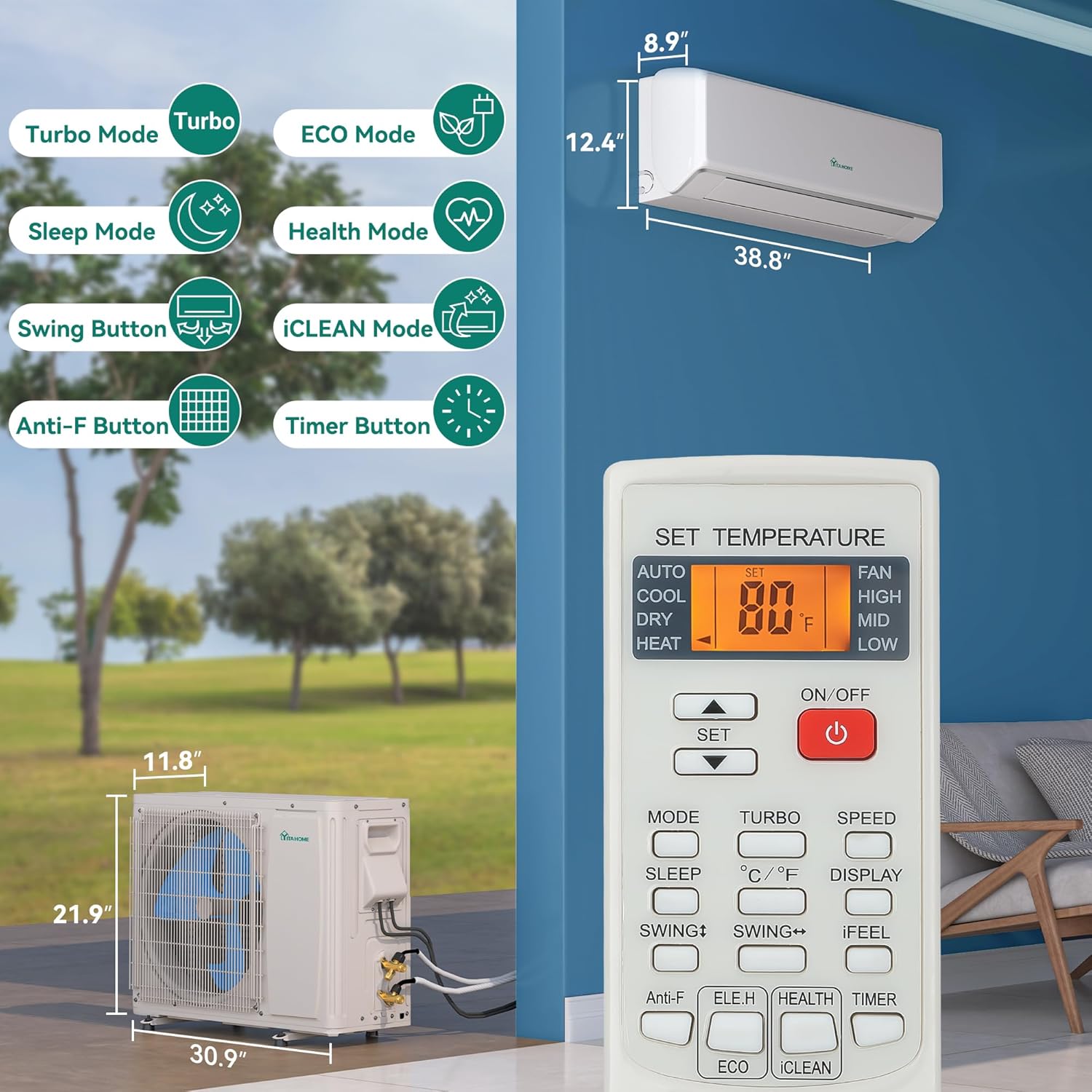 12000 BTU Mini Split AC Heat Pump – WiFi & Alexa Compatible