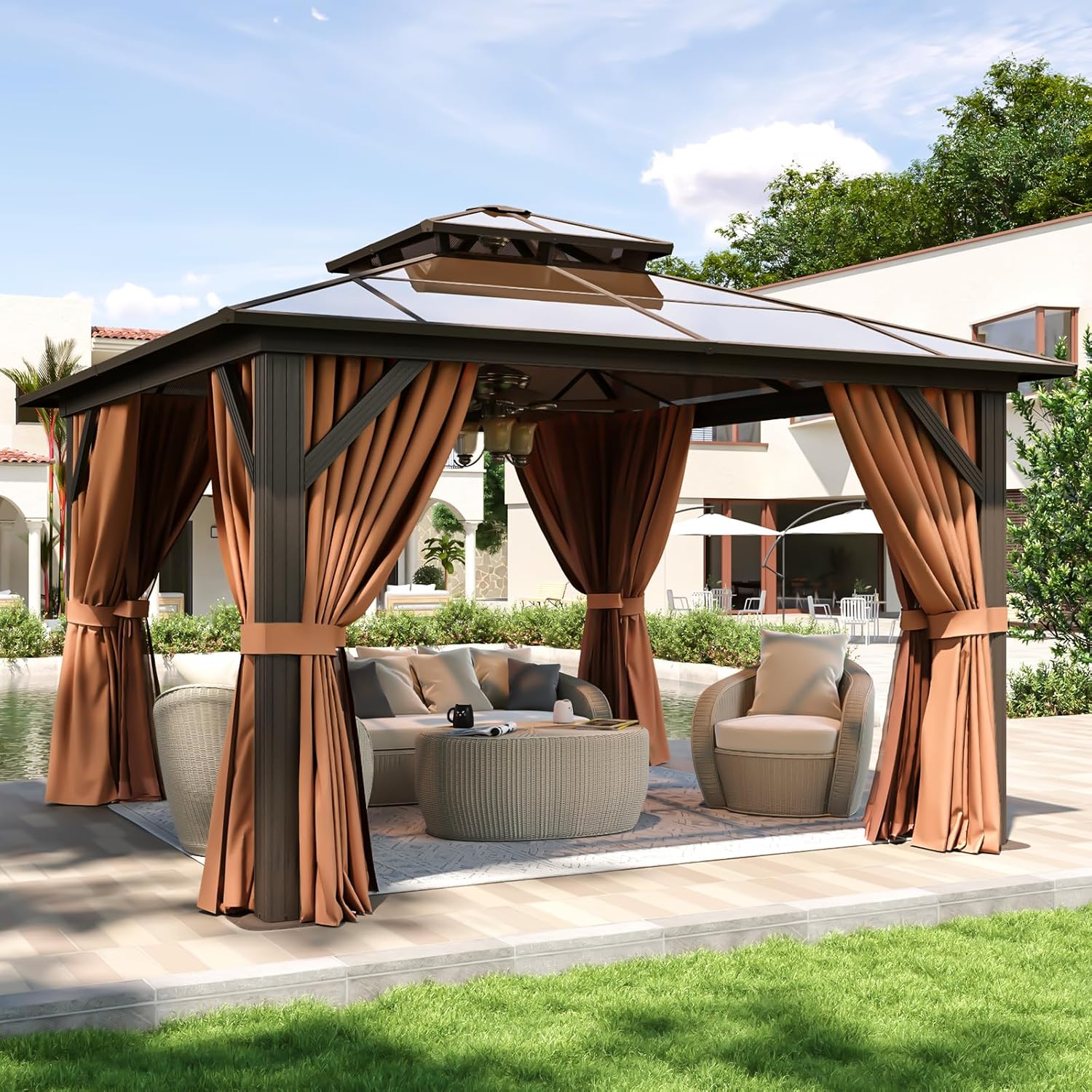 12’X10′ Hardtop Gazebo with Curtains and Netting