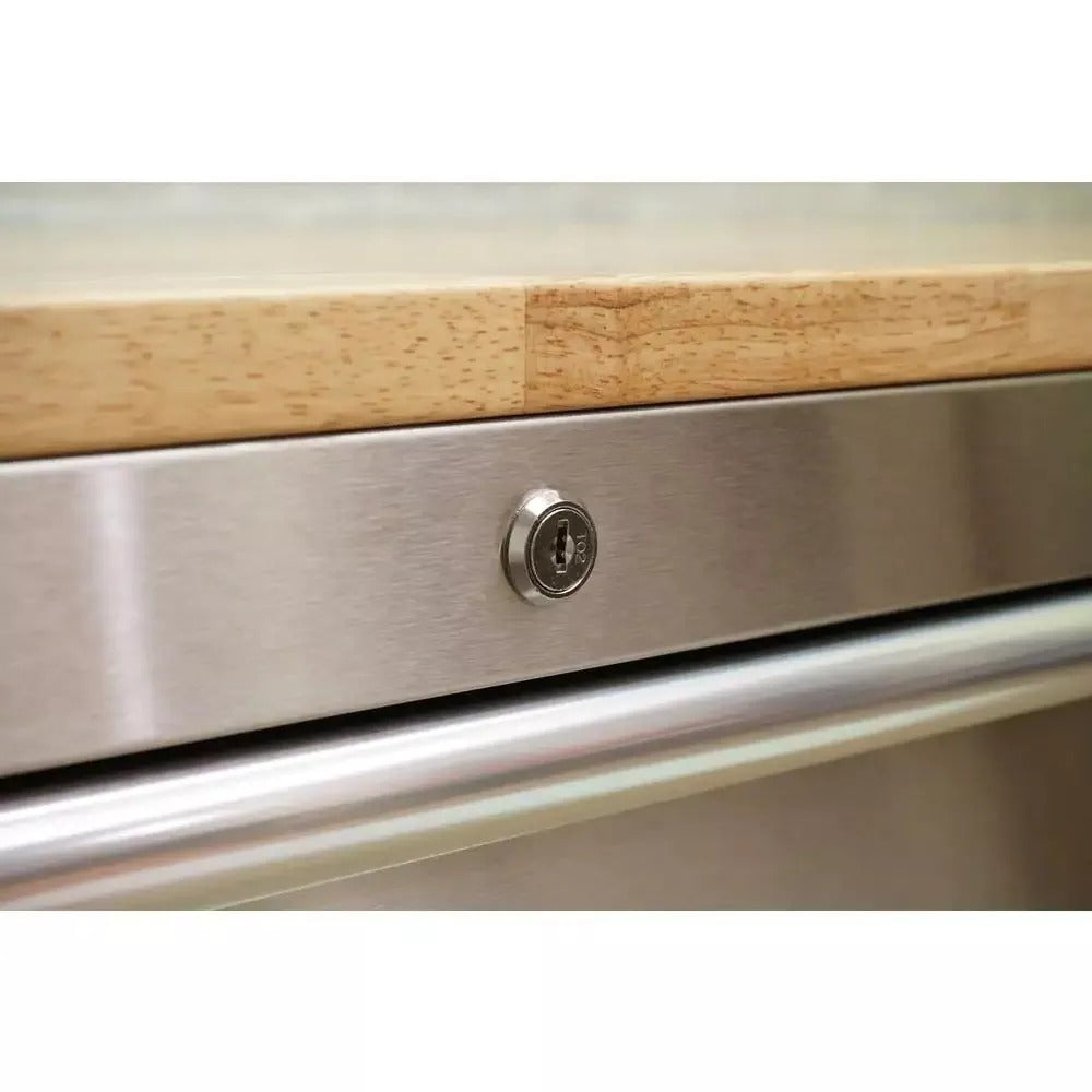 2026 72 in 18-Drawer 24 in. D Mobile Workbench with Solid Wood Top Stainless Steel