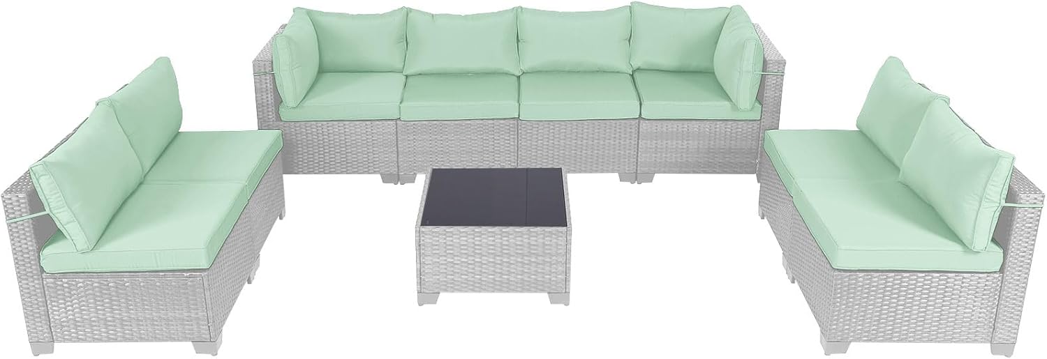 7 Pieces Rattan Patio Furniture Set with Tea Table