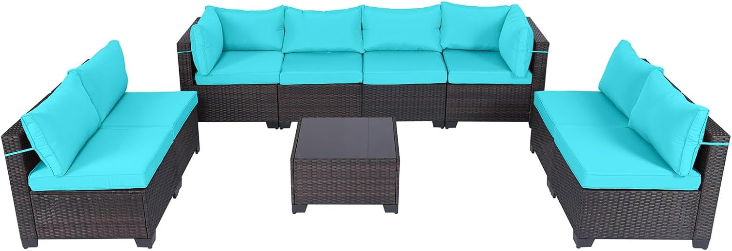 7 Pieces Rattan Patio Furniture Set with Tea Table