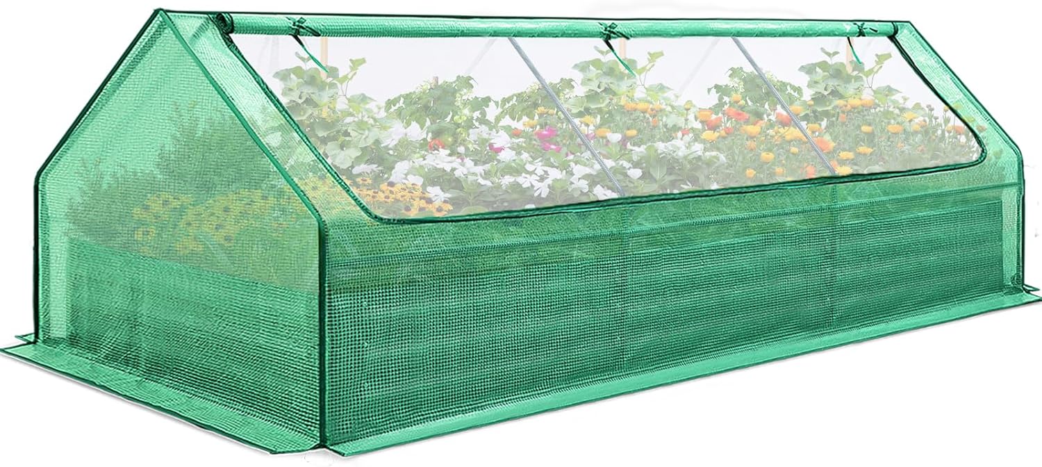 Raised Garden Bed Galvanized Raised Beds for Gardening Vegetables with Cover 8x4x1 ft Metal Planter Box Outdoor Use (Clear)
