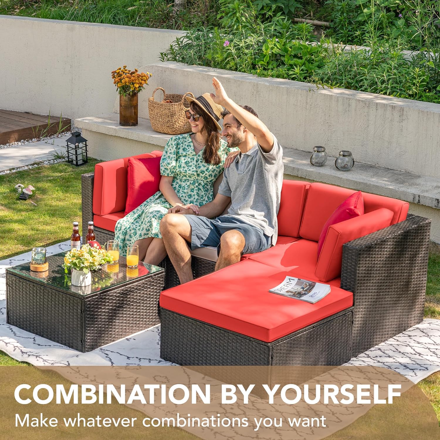 5 Pieces All-Weather Patio Furniture Set with Cushions