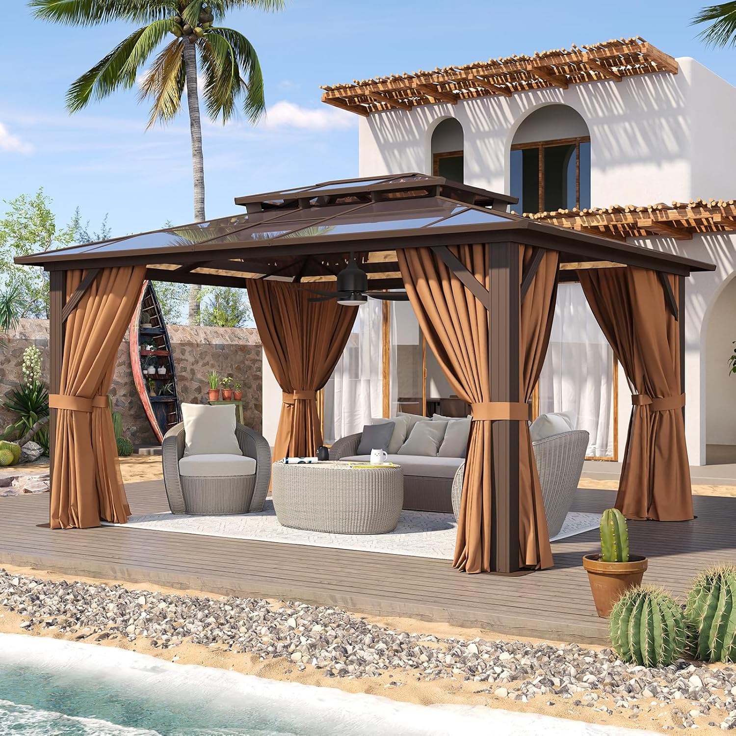 12’X10′ Hardtop Gazebo with Curtains and Netting