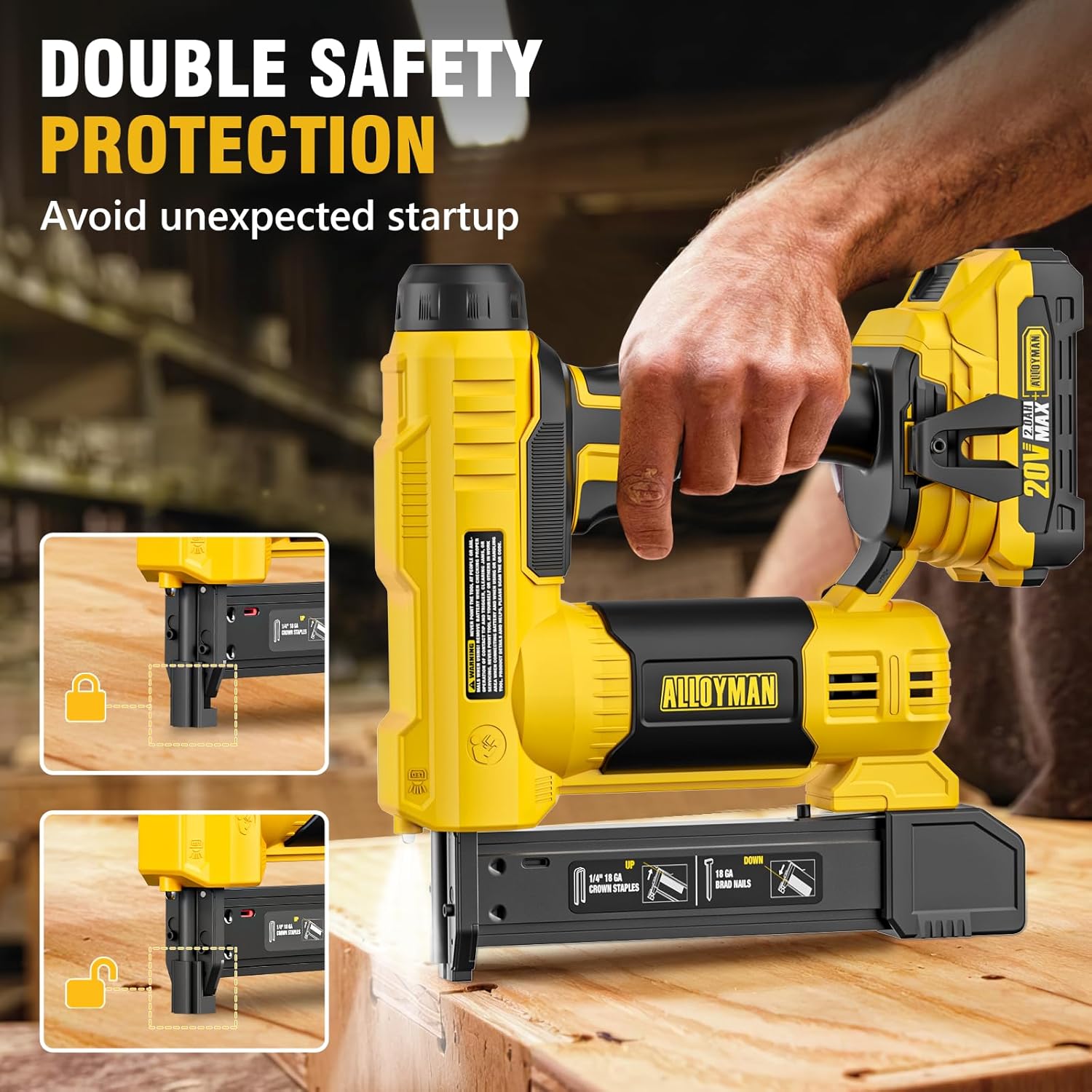 2026 Alloyman 18 Gauge Nail Gun Battery Powered, 2 in 1 Cordless Brad Nailer/Electric Stapler with 2.0Ah Battery and Charger,1000pcs Nails and 500pcs Staples Included for Home Improvement & Woodworking