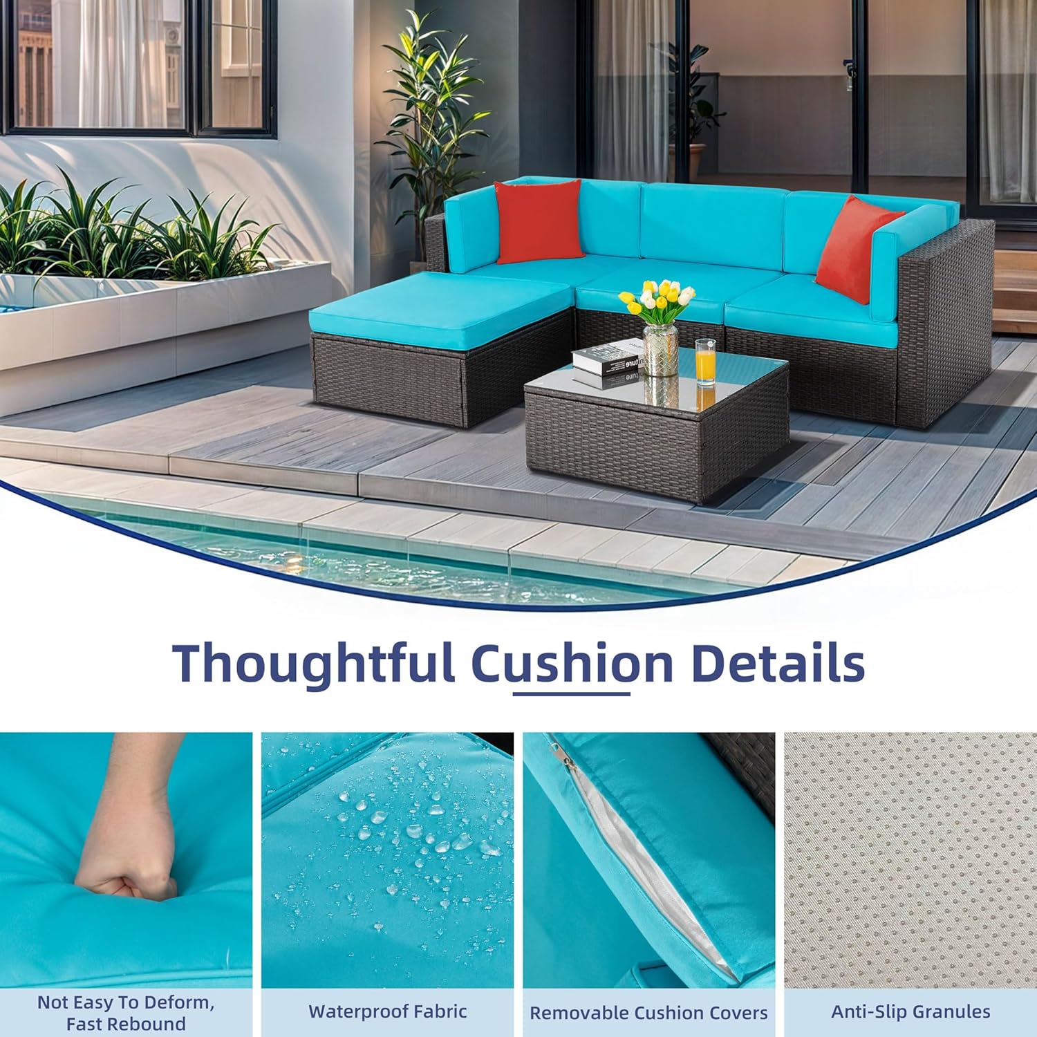 5 Piece All-Weather Patio Furniture Set with Ottoman