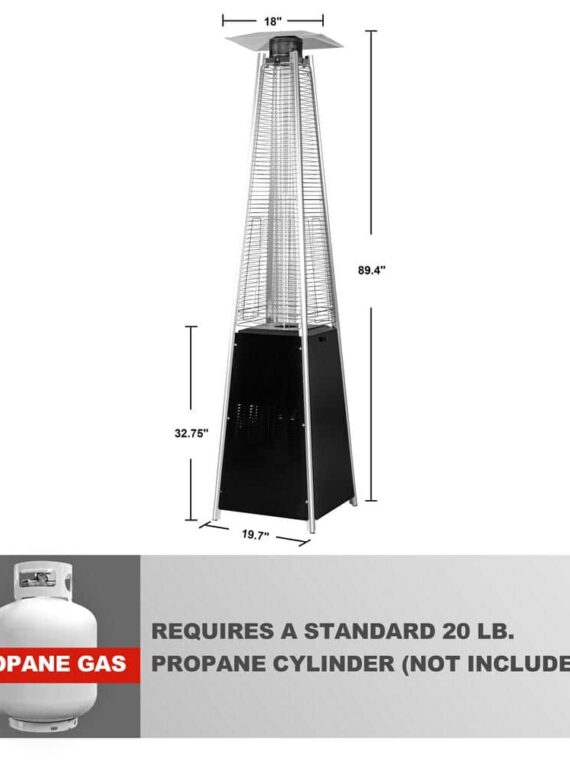 48,000 BTU Black Heat-Focusing Propane Gas Patio Heater with Wheels