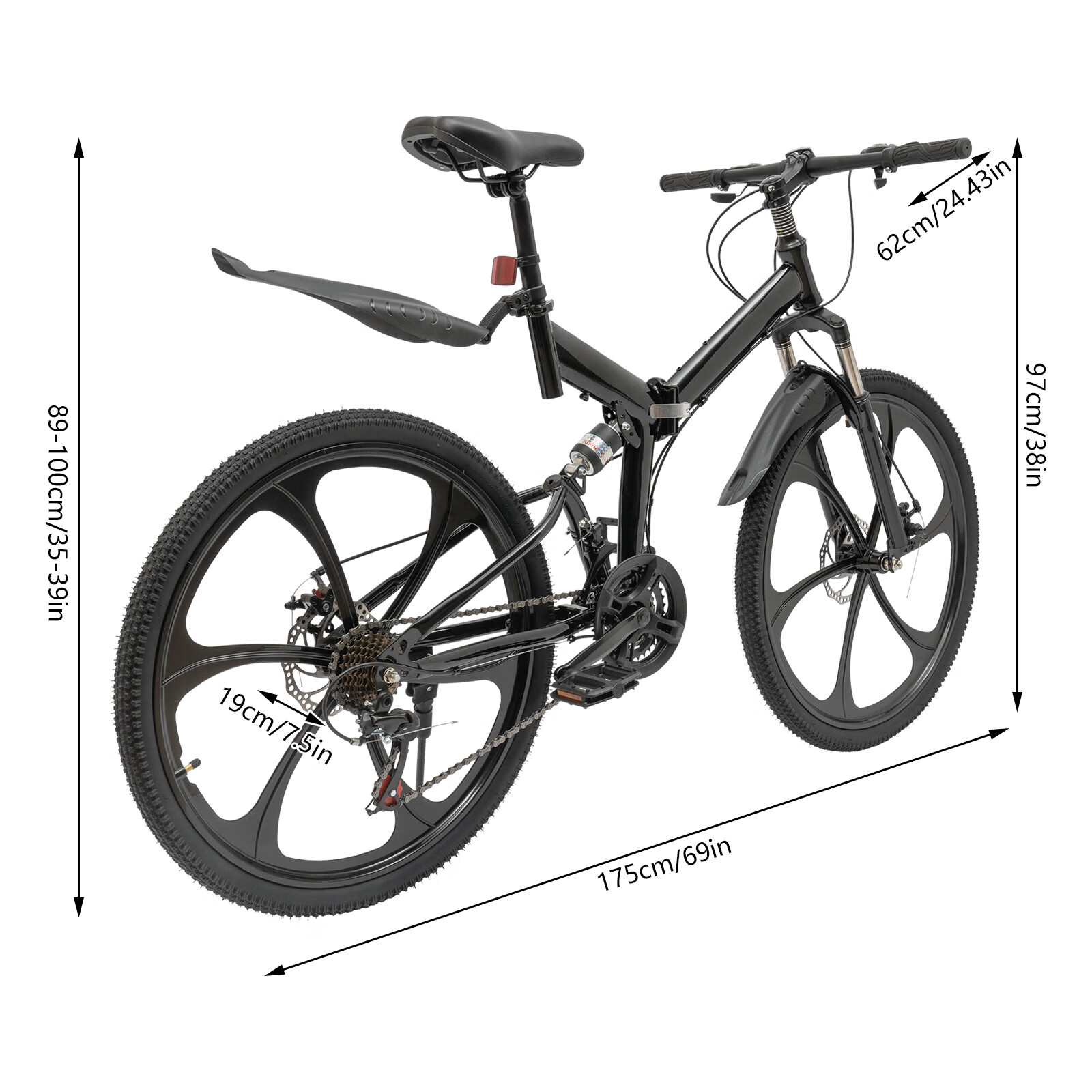 2026 Aiqidi 26 Inch 21 Speed Folding Mountain Bike Full Suspension MTB Dual Disc Brakes Bicycle Foldable City Road Bike Seat Height Adjustable Unisex Adult Bicycle Black