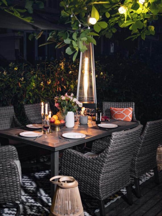 48,000 BTU Black Heat-Focusing Propane Gas Patio Heater with Wheels
