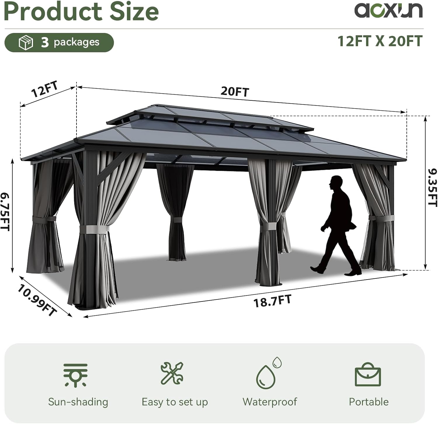 12’X10′ Hardtop Gazebo with Curtains and Netting