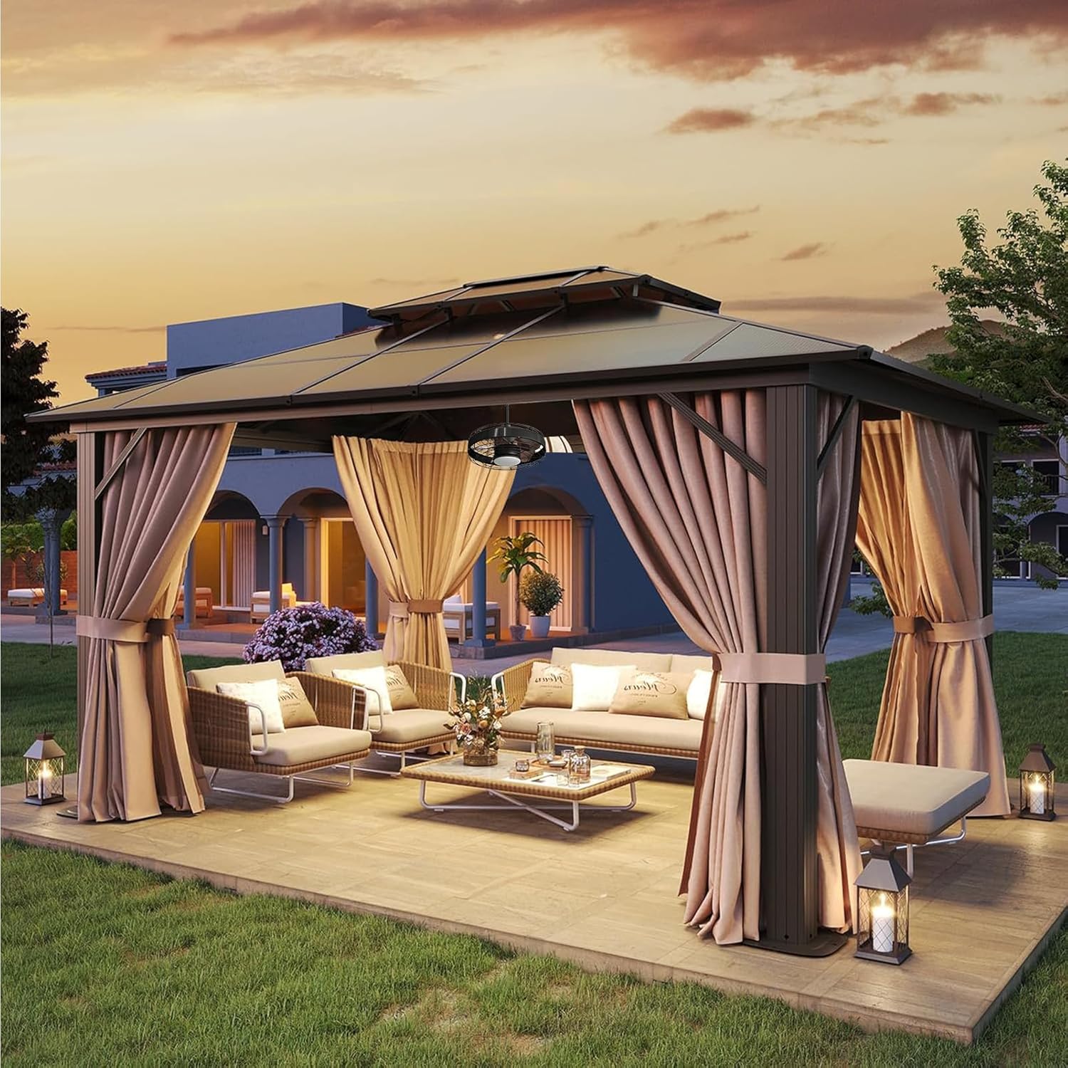 12’X10′ Hardtop Gazebo with Curtains and Netting