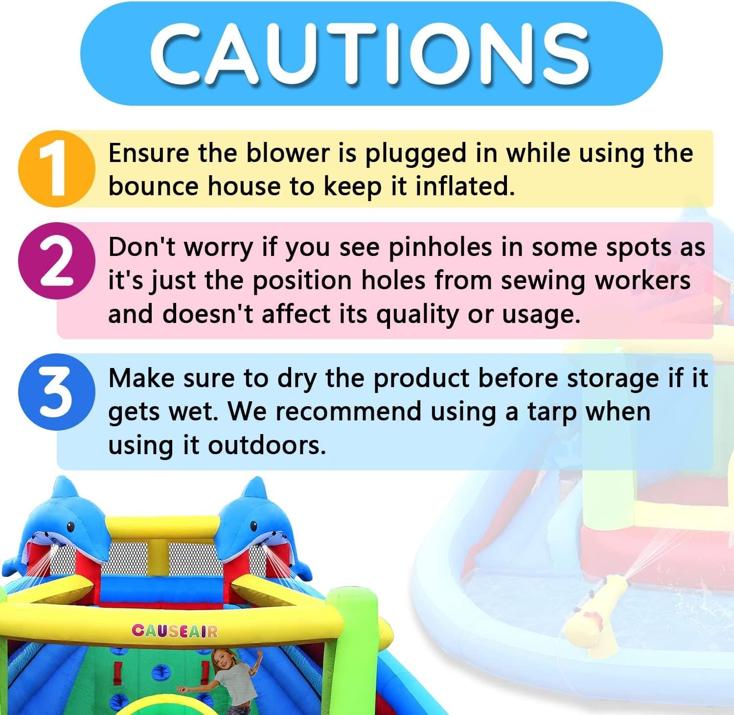 Inflatable Bounce House with Double Slide,Dolphin Styling,Splashing Pool,Double Water Cannon,Climbing Wall,Heavy Duty GFCI Blower,Inflatable Water Park Slide for Kids Backyard Summer