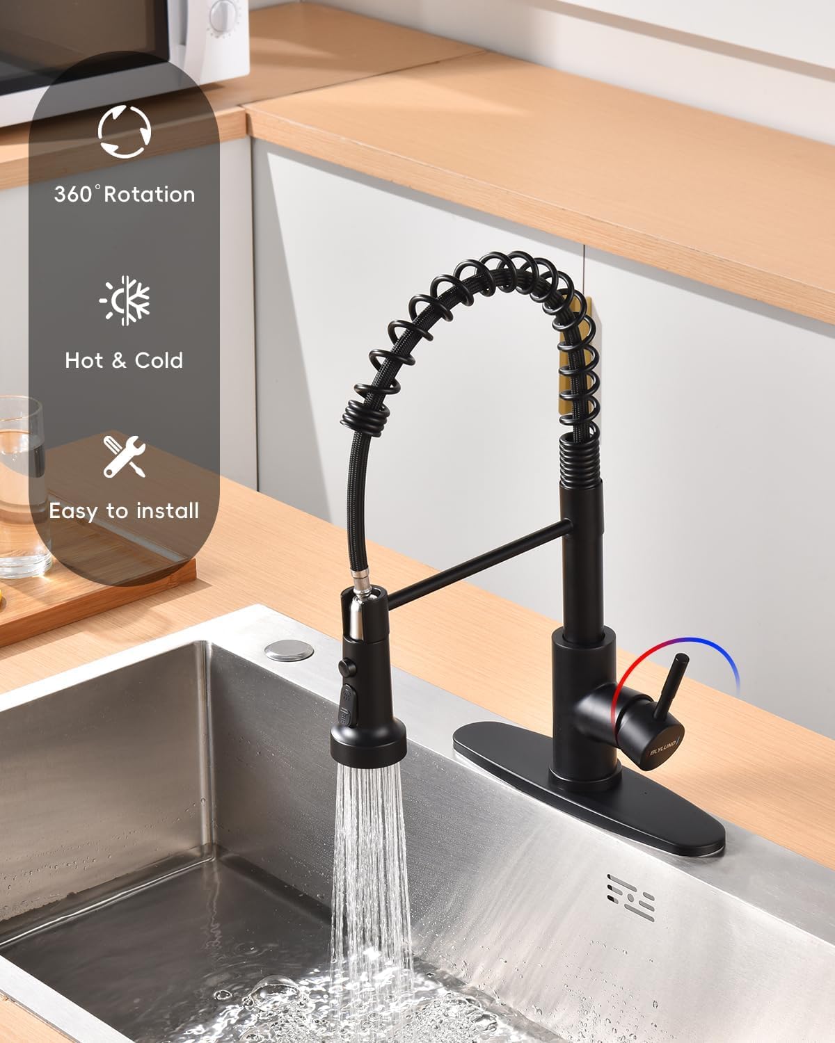 Black Touchless Kitchen Faucet with Soap Dispenser, Motion Sensor Activated Hands-Free Automatic Faucet for Sink with Pull Down Sprayer, Single Handle Smart Faucets for Kitchen Sink