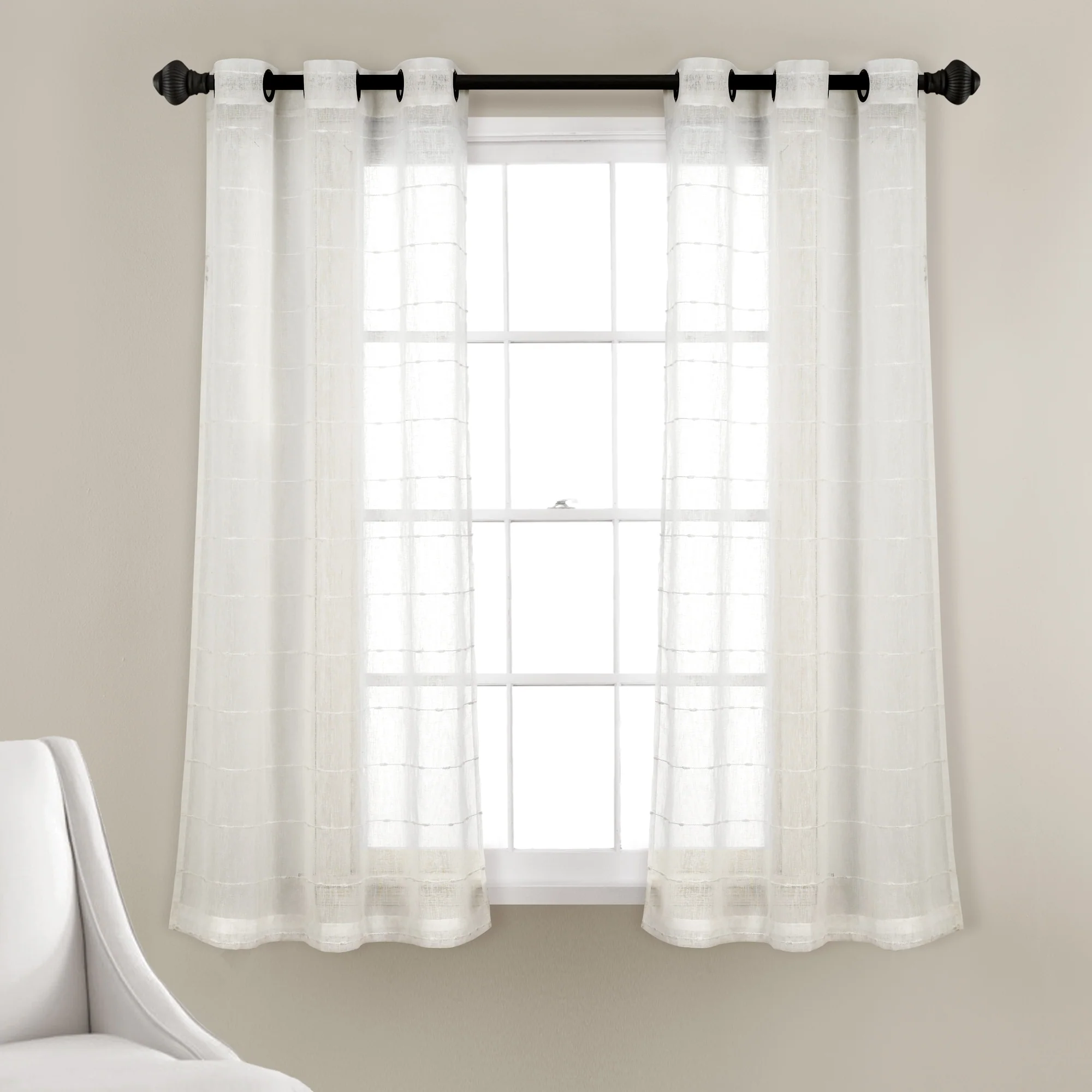 Lush Decor Farmhouse Textured Grommet Sheer Window Curtain Panel Pair