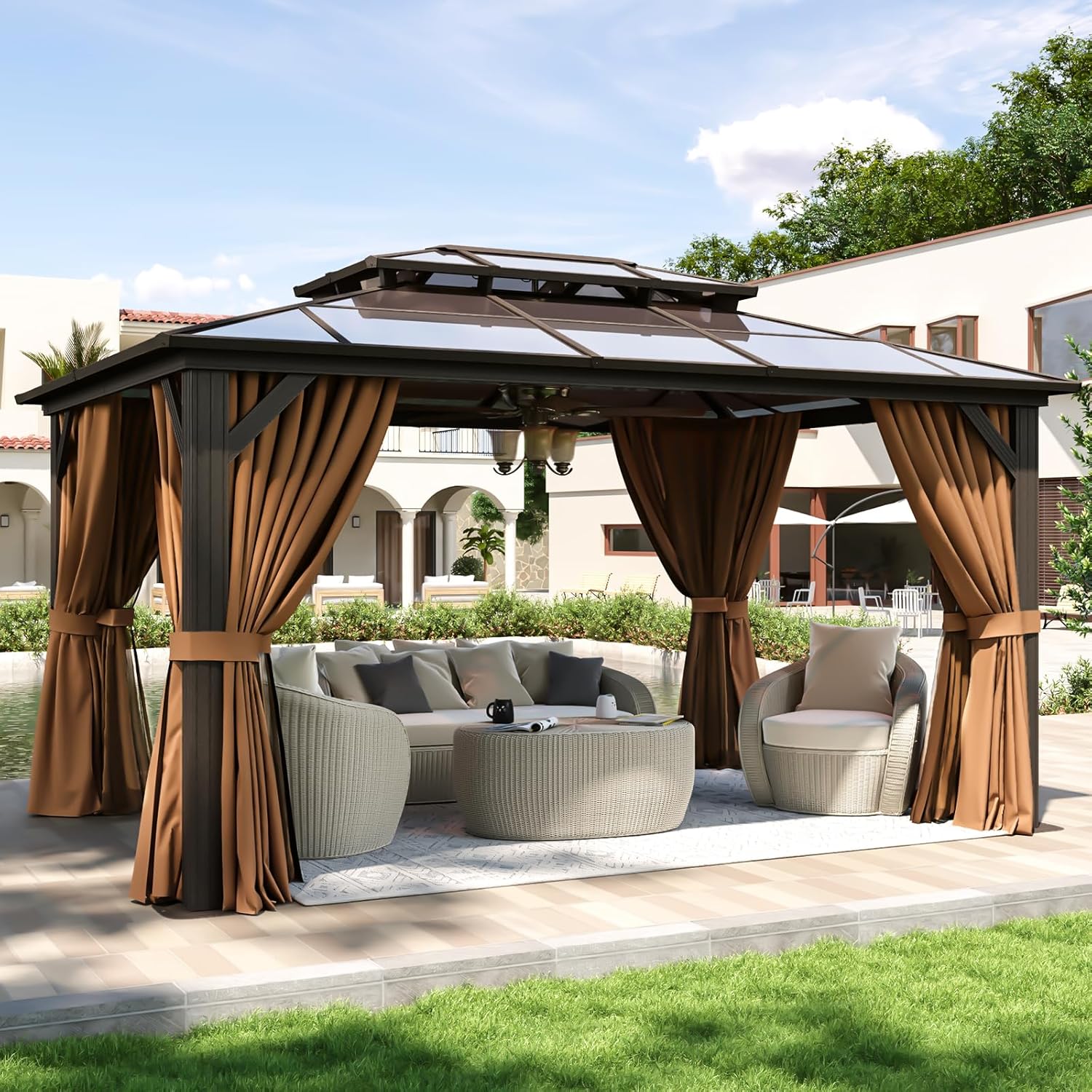 12’X10′ Hardtop Gazebo with Curtains and Netting