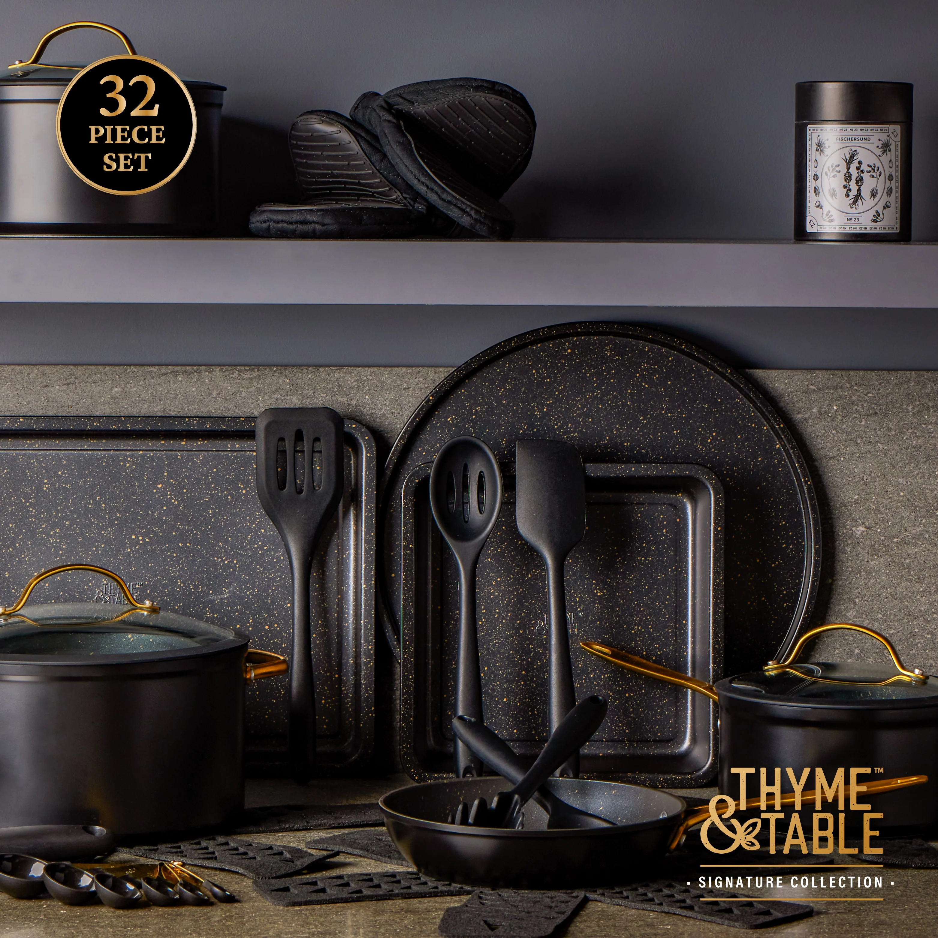 2026 Thyme & Table 32-Piece Cookware & Bakeware Non-Stick Set, Black