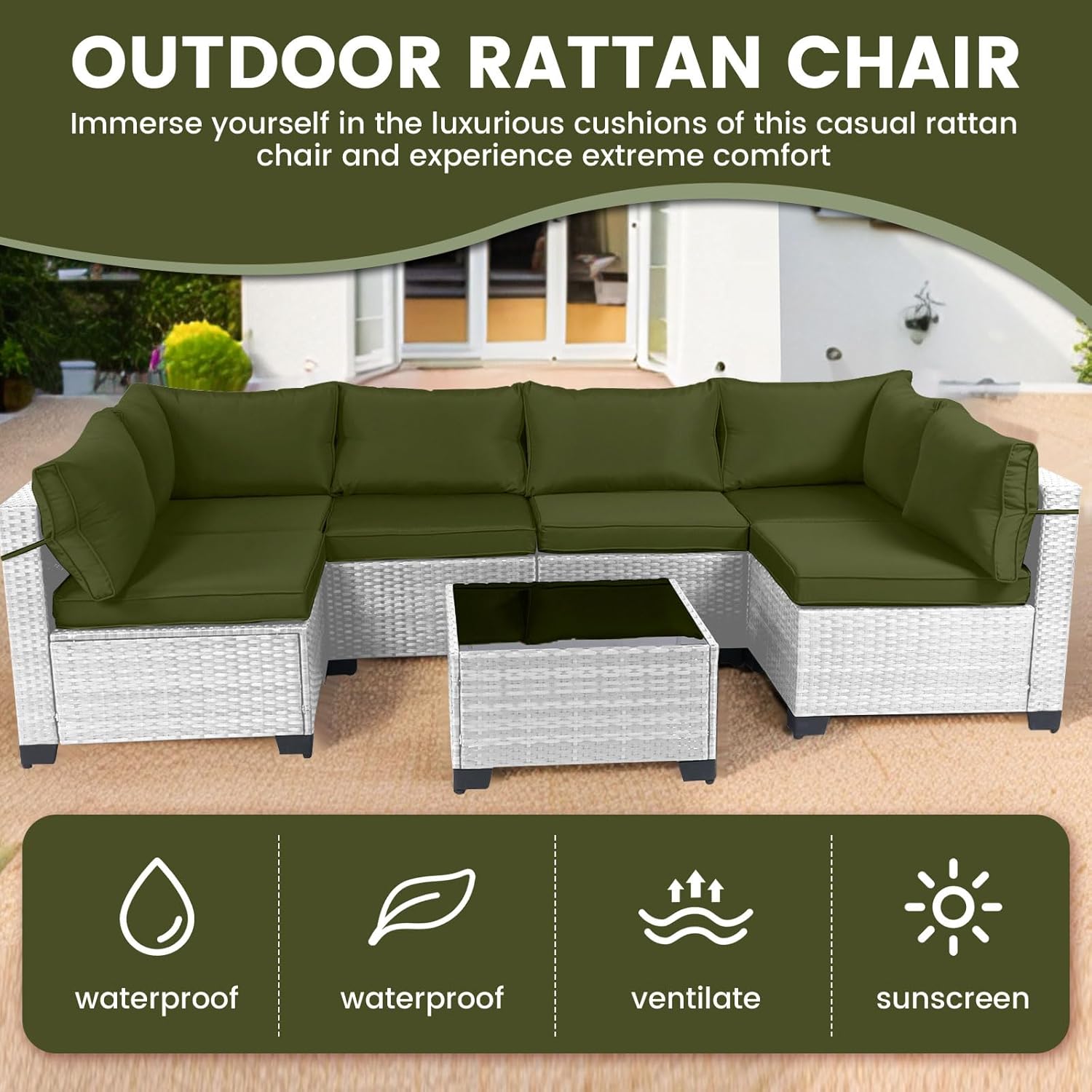 7 Pieces Rattan Patio Furniture Set with Tea Table