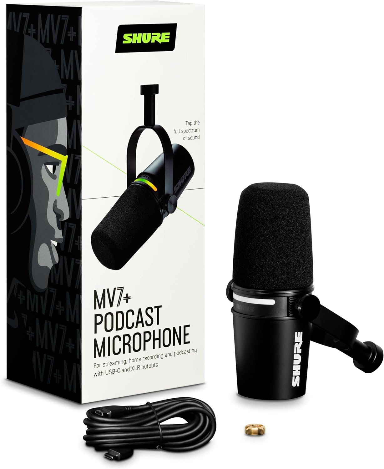 Mv7+ Podcast Dynamic Microphone – USB-C, XLR, Auto Level