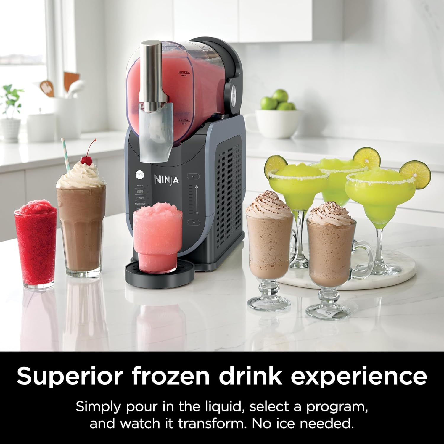 88 oz. Frozen Drink & Slushie Machine, 5 Preset Programs, Margaritas, Frappés, and More, Premium Accents, Black, FS301