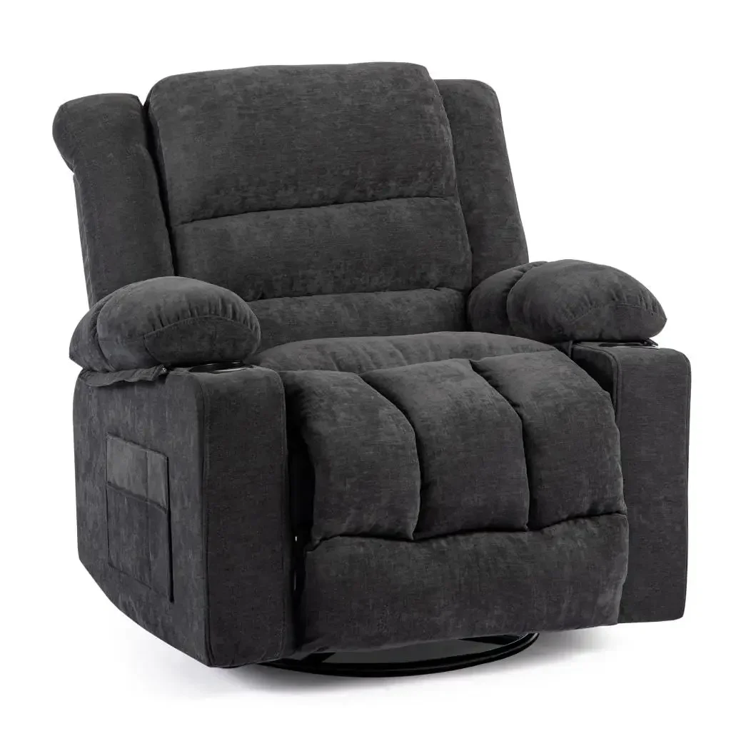 360° Swivel Recliner Chair for Adults, Ergonomic Lounge Rocking Recliner with Side Pocket, Manual Rocking Chair for