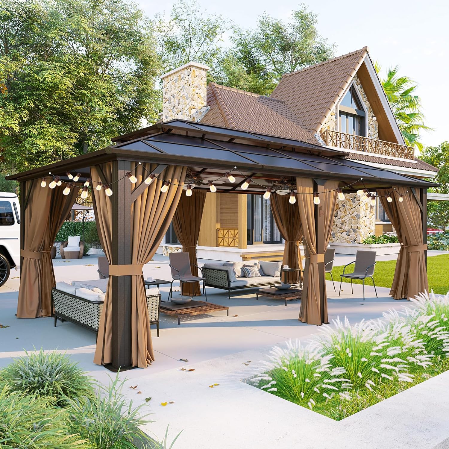 12’X10′ Hardtop Gazebo with Curtains and Netting