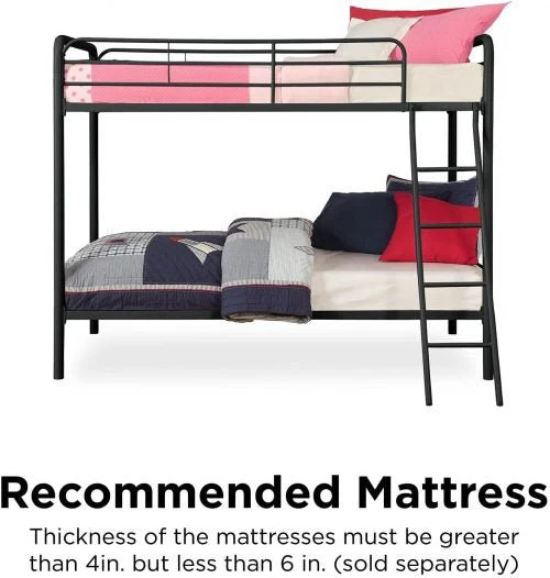 Twin Over Twin Metal Bunk Bed Frame for Kids – Black Space-Saving Bedroom Furniture | Model 666931