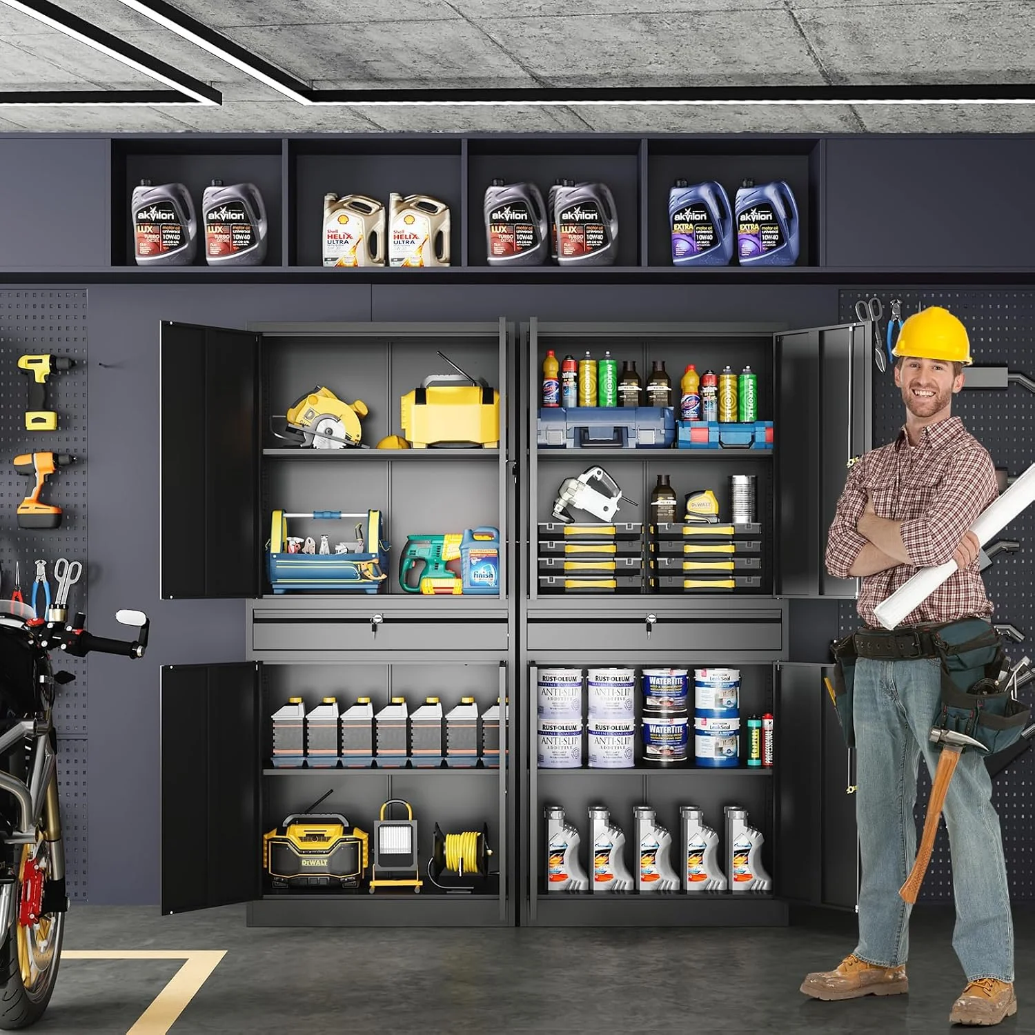 Yizosh Metal Garage Storage Cabinet with Locking Doors and Adjustable Shelves, Tool Storage Cabinet with 1 Drawer - 71