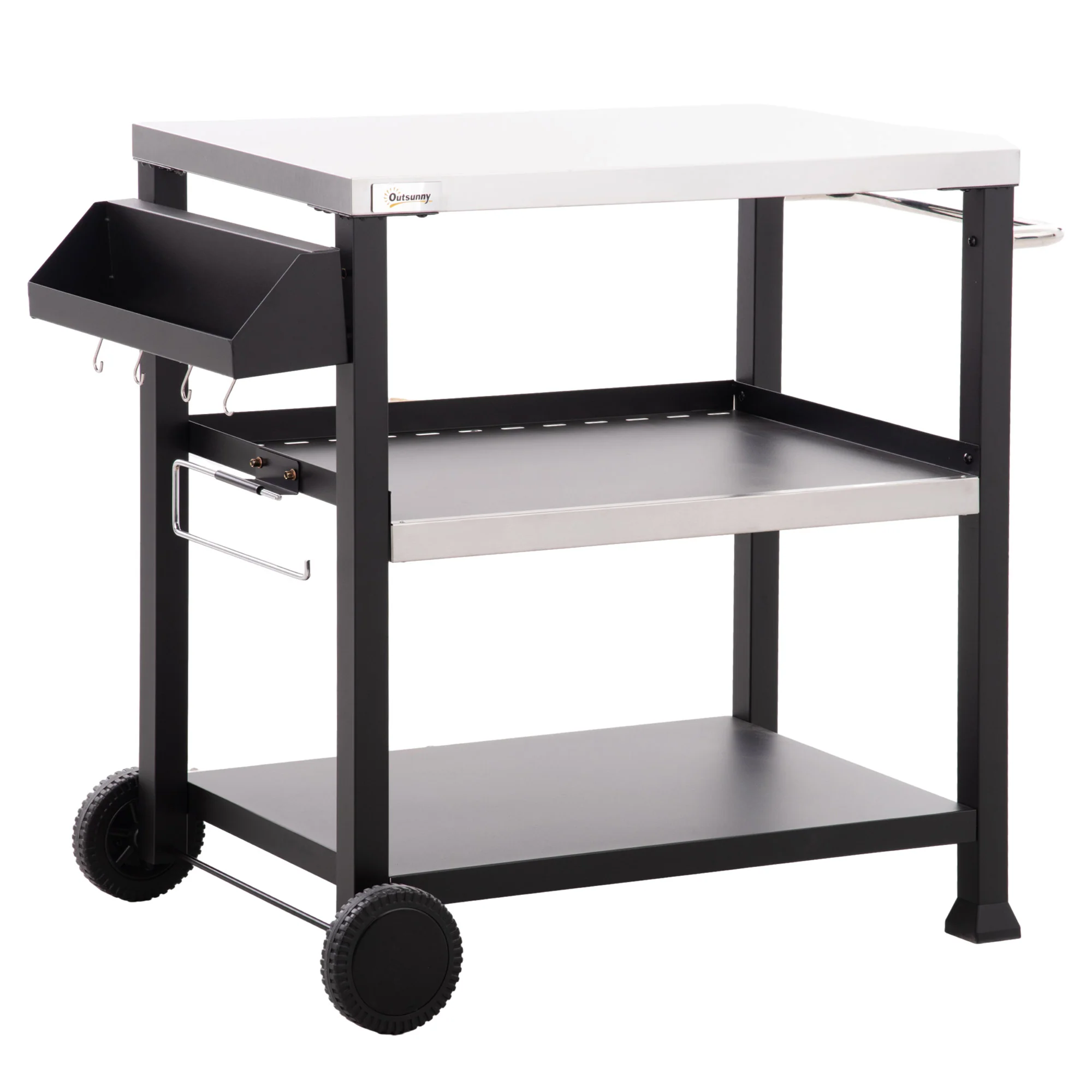 Versatile Stainless Steel Outdoor Prep Table with 2-Tier Storage, Seasoning Shelf & Hooks – 39.25